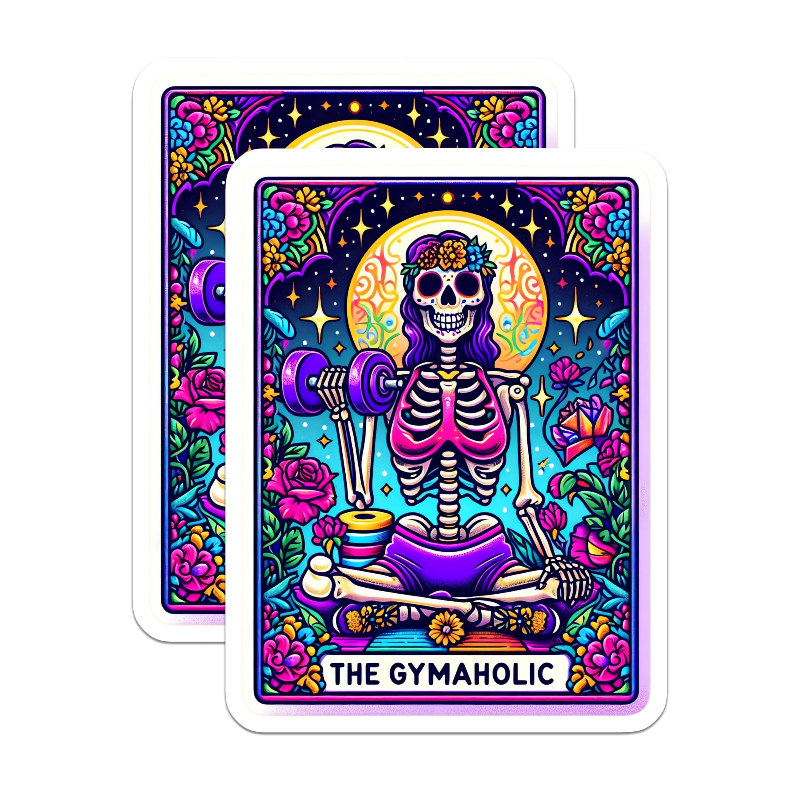 (2 Pack) Gym Skeleton Magnets - Fitness Lover Art - Day of the Dead Calavera Decor - 5 Inches On Longest Side - Thick Durable Magnet - Made in USA - MAG23865