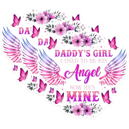 (3 Pack) Daddy's Girl Decals - Angel Wings - Floral Butterfly Decals - 3 Inches On Longest Side - Easy Peel & Apply - Made in USA - 3MCS1813