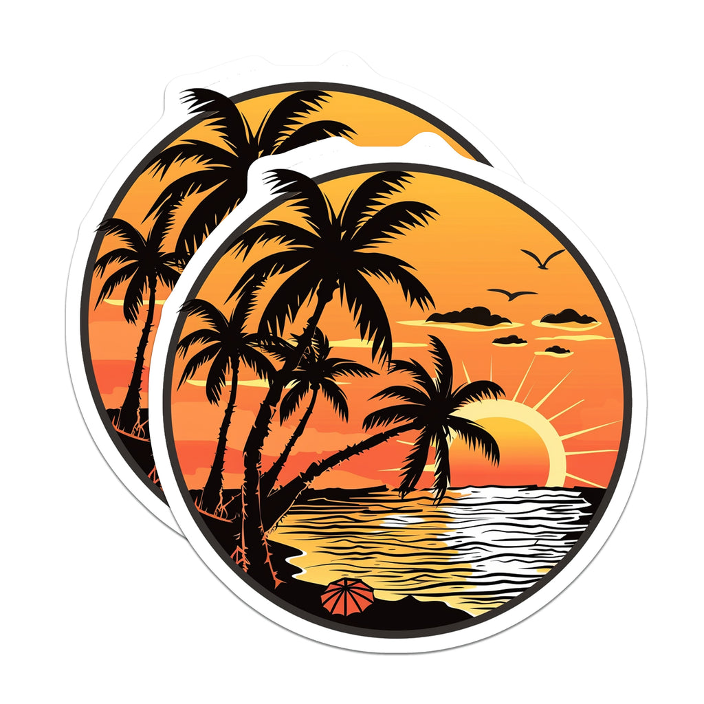 (2 Pack) Tropical Sunset Magnets - Beach Palm Tree Ocean View - Summer Vacation Travel Theme Refrigerator Decor - 5 Inches On Longest Side - Thick Durable Magnet - Made in USA - MAG36502