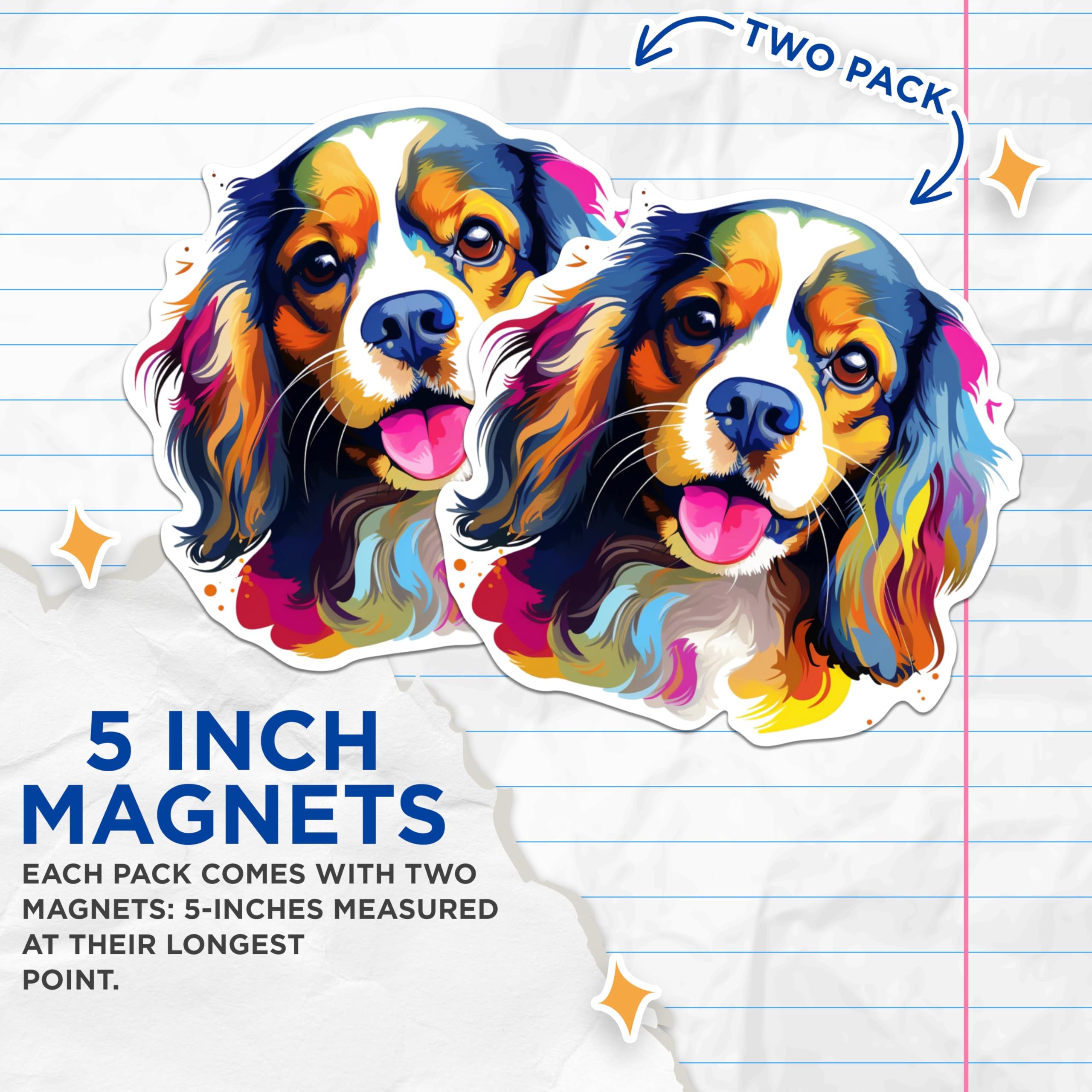 (2 Pack) Cavalier King Charles Spaniel Dog Breed Magnets - 5 Inches On Longest Side - Choose from Over 100 Dog Breeds - for Cars, Refrigerators, Toolboxes - Made in USA - MAG1818