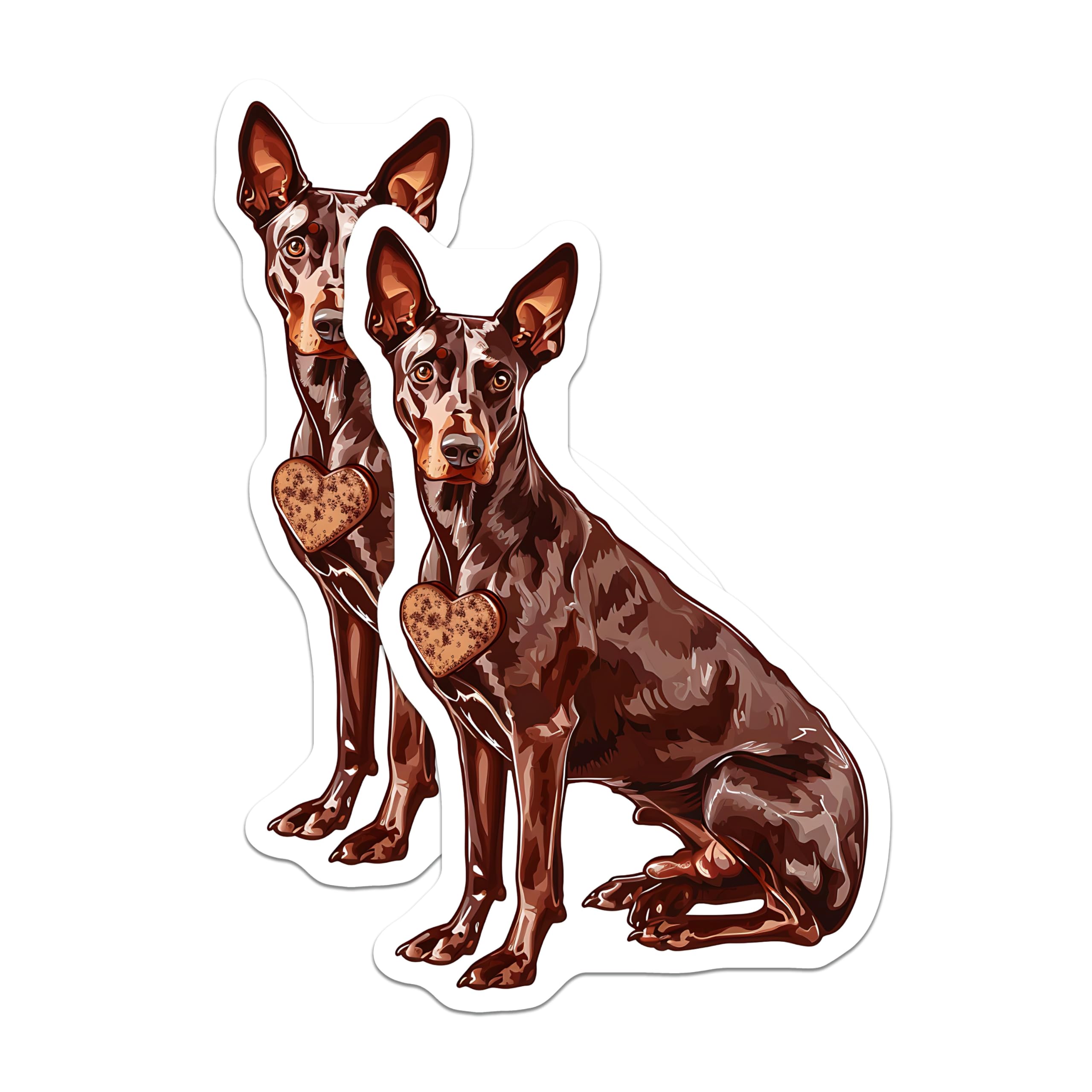 (2 Pack) Miniature Pinscher Magnets - Brown Dog Art - Heart Dog Breed Decor - 5" On Longest Side - Premium Magnet - for Cars, Refrigerators, Toolboxes, Lockers - Made in USA - MAG16619