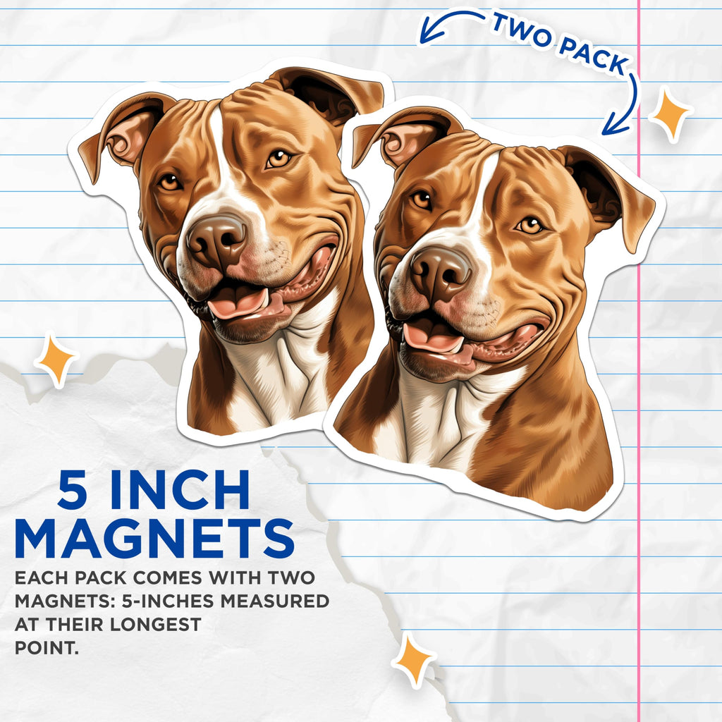 (2 Pack) Pitbull Dog Magnets - Canine Lover Decor - Happy Pet Parent Accessories - Refrigerator Art - 5 Inches On Longest Side - Thick Durable Magnet - Made in USA - MAG30187