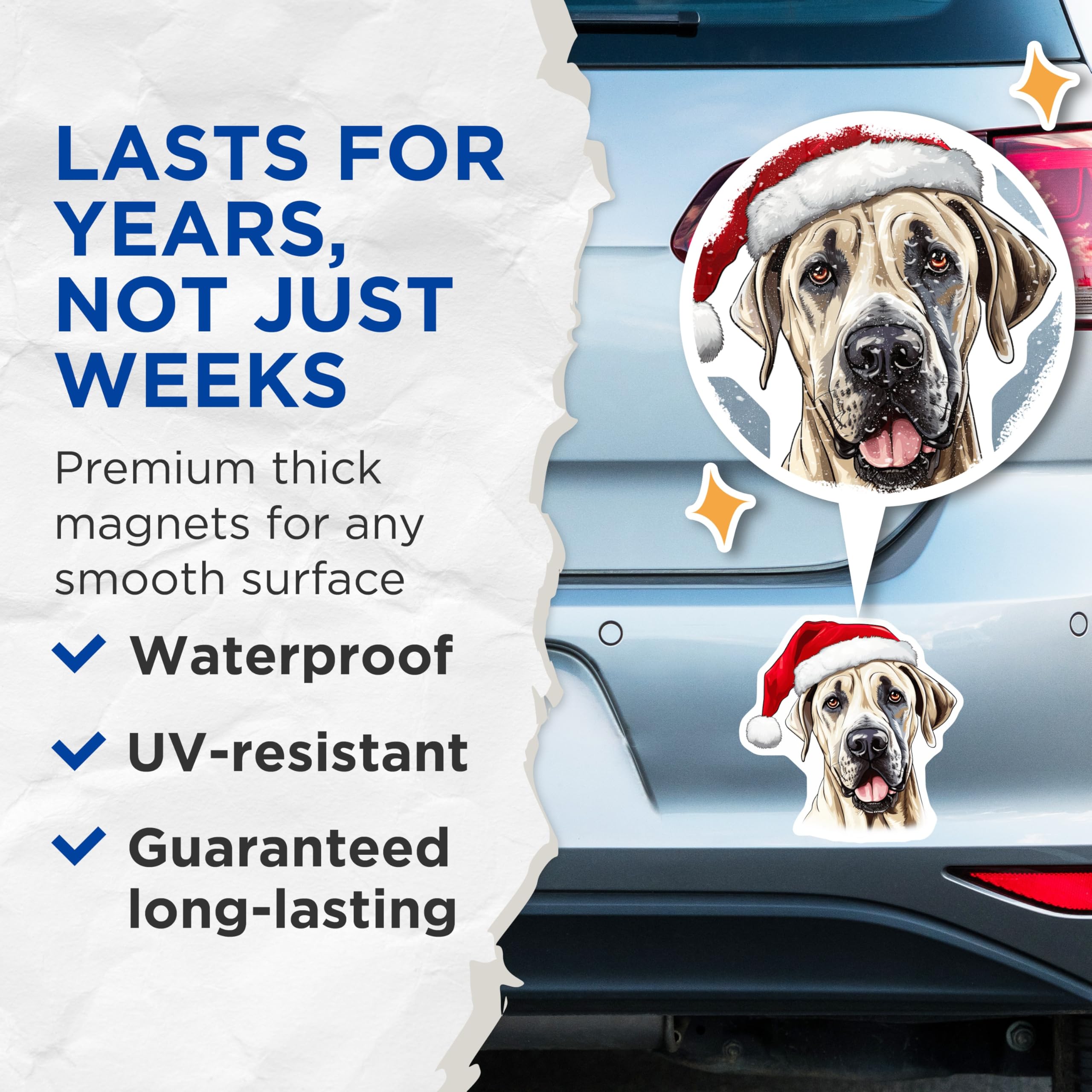 (2 Pack) Christmas Great Dane Magnets - Santa Hat Dog Decor - Holiday Pet Parent Decor - 5 Inches On Longest Side - Thick Durable Magnet - Made in USA - MAG26205