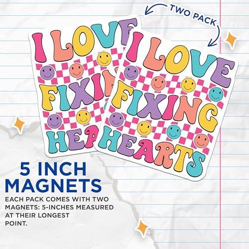 (2 Pack) I Love Fixing Hearts Magnets Magnets - Colorful Smiley Face - 5" On Longest Side - Made in USA - Sticks to Refrigerators & Metal Surfaces - MAG9128