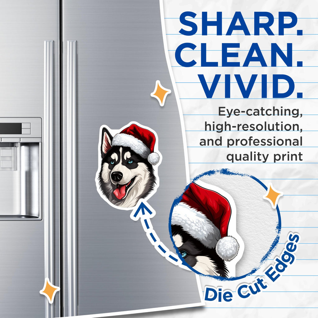(2 Pack) Husky Christmas Magnets - Santa Dog Holiday Decor - Pet Lover Refrigerator Decor - 5 Inches On Longest Side - Thick Durable Magnet - Made in USA - MAG30400
