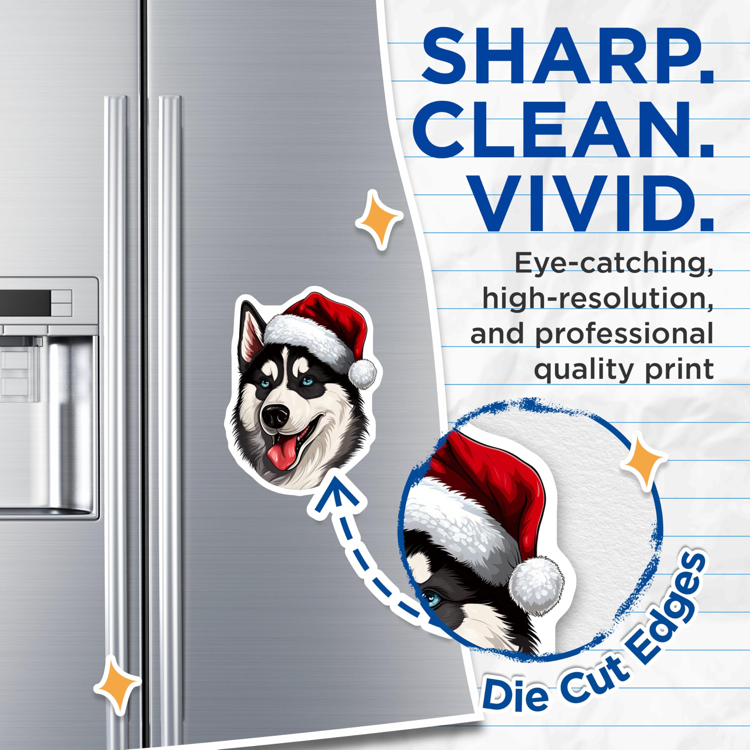 (2 Pack) Husky Christmas Magnets - Santa Dog Holiday Decor - Pet Lover Refrigerator Decor - 5 Inches On Longest Side - Thick Durable Magnet - Made in USA - MAG30400