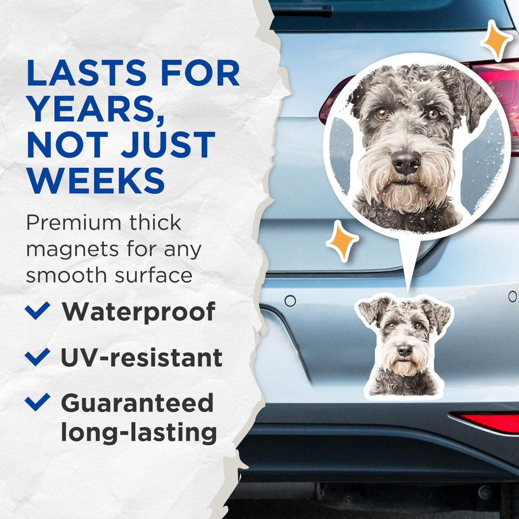 (2 Pack) Schnauzer Magnets - Dog Lover Decor - Pet Portrait Art - 5 Inches On Longest Side - Thick Durable Magnet - Made in USA - MAG24909