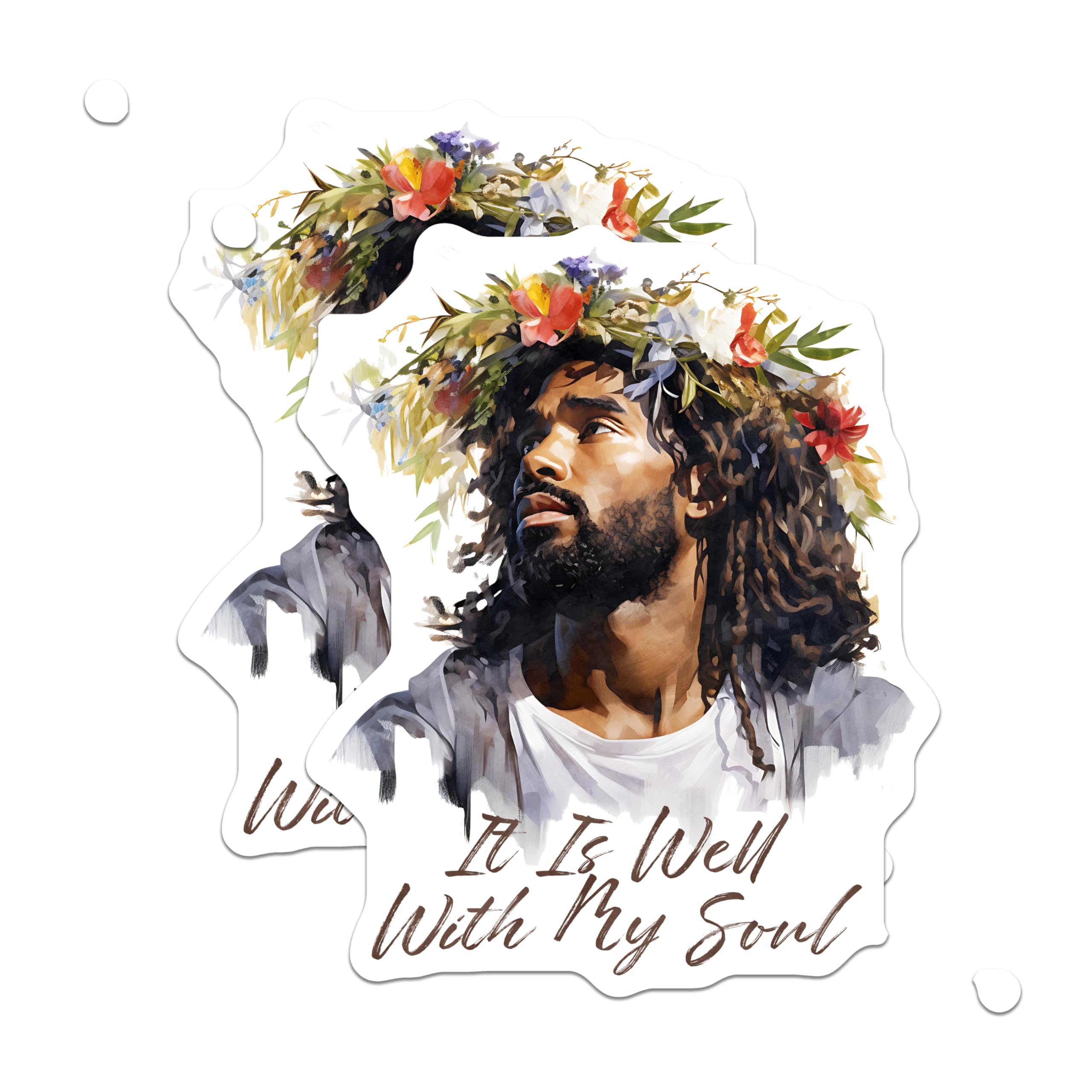 (2 Pack) Christian Inspirational Magnets - Jesus Dreadlocks Floral Crown Art - It is Well with My Soul Scripture Decor - 5 Inches On Longest Side - Thick Durable Magnet - Made in USA - MAG20887