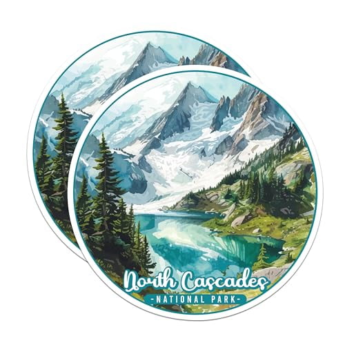 (2 Pack) North Cascades National Park Bumper Magnet - US National Park - Choose from 63 Parks - 5" On Longest Side - Decal for Car Bumper, Laptop, Water Bottle, Wall, and Window - MAG1632