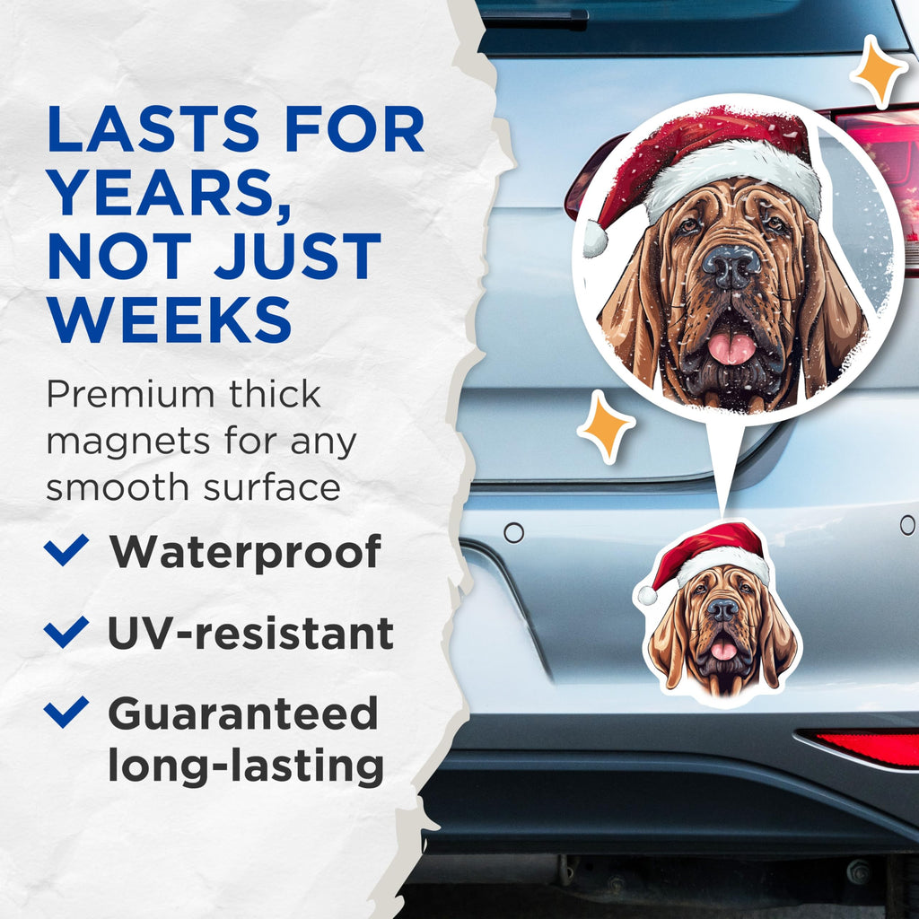 (2 Pack) Bloodhound Santa Magnets - Christmas Dog Refrigerator Decor - Funny Holiday Pet Owner Present - 5 Inches On Longest Side - Thick Durable Magnet - Made in USA - MAG26712
