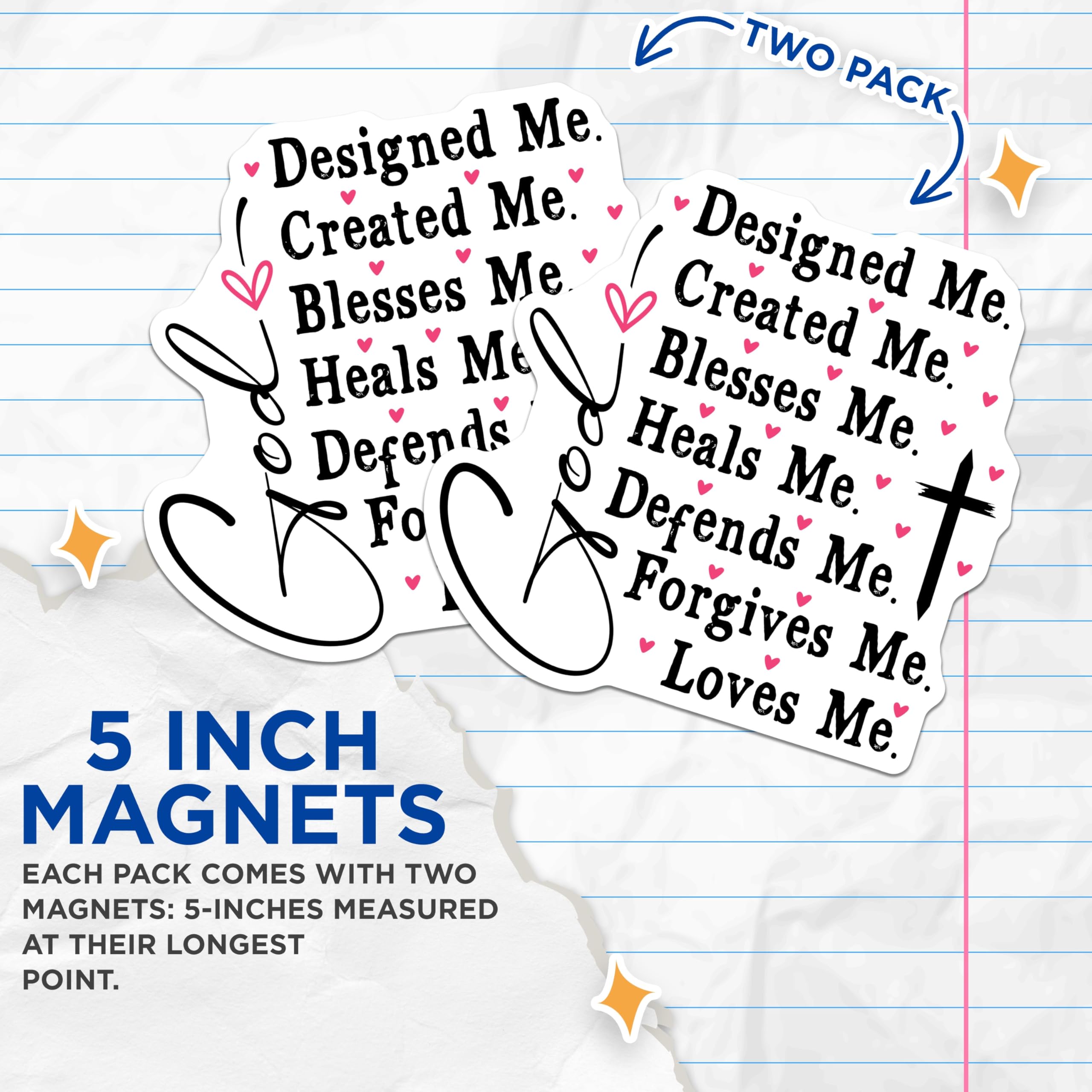 (2 Pack) Christian Magnets - God Loves Me Designed Me - Inspirational Faith Decor - 5 Inches On Longest Side - Thick Durable Magnet - Made in USA - MAG19585