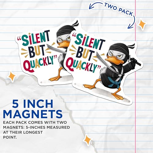 (2 Pack) Silent But Quackly Magnets Magnets - Ninja Duck - Funny Refrigerator Decor - 5" On Longest Side - Made in USA - Sticks to Refrigerators & Metal Surfaces - MAG8478