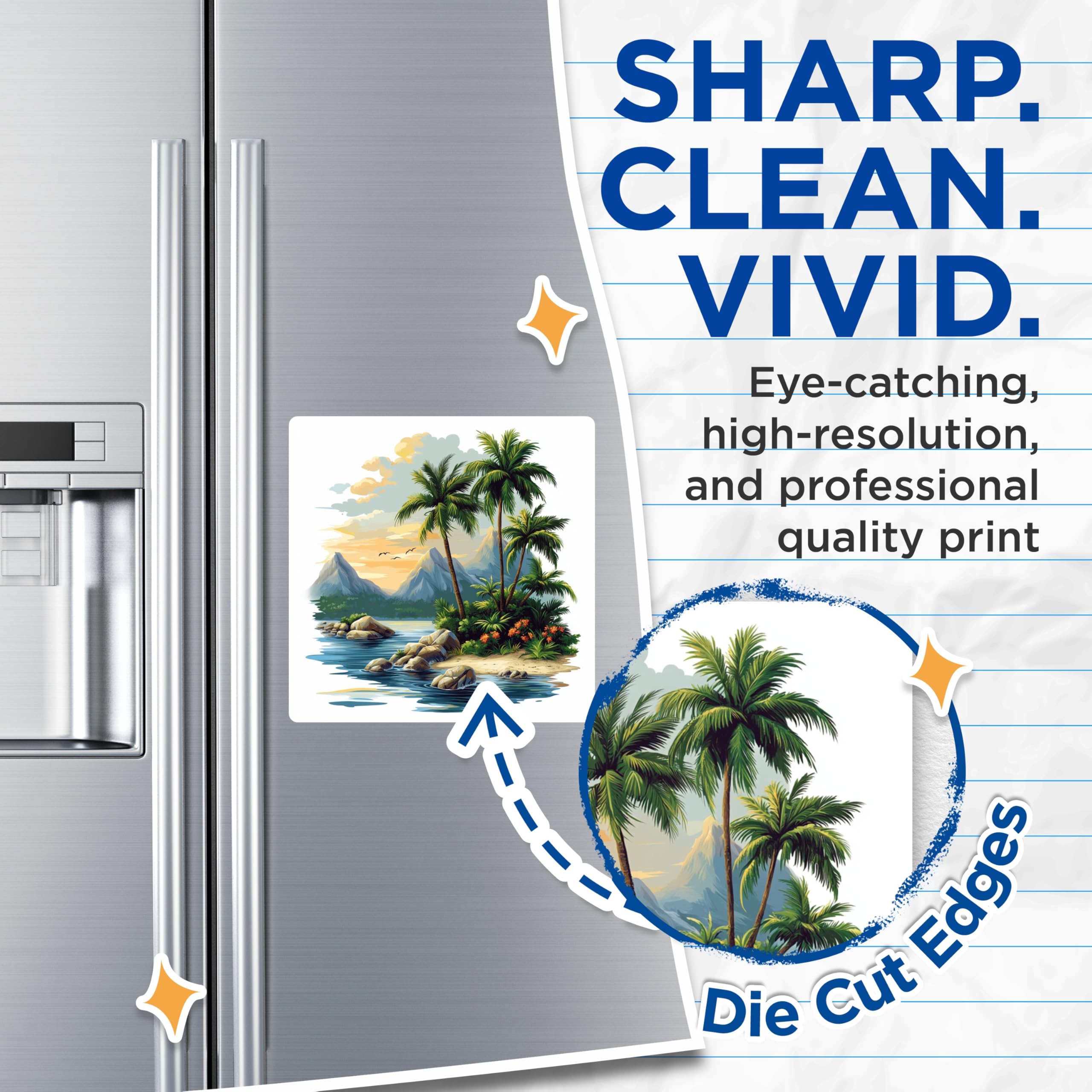 (2 Pack) Tropical Island Magnets - Palm Tree Beach Scene - Ocean Sunset Decor - 5 Inches On Longest Side - Thick Durable Magnet - Made in USA - MAG24249