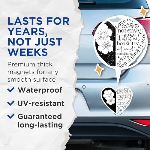 (2 Pack) Inspirational Bible Verse Magnets - Love is Patient Love is Kind - Heart Shaped Scripture Magnets - 5" On Longest Side - for Cars, Fridges, Toolboxes - Made in USA - MAG3844