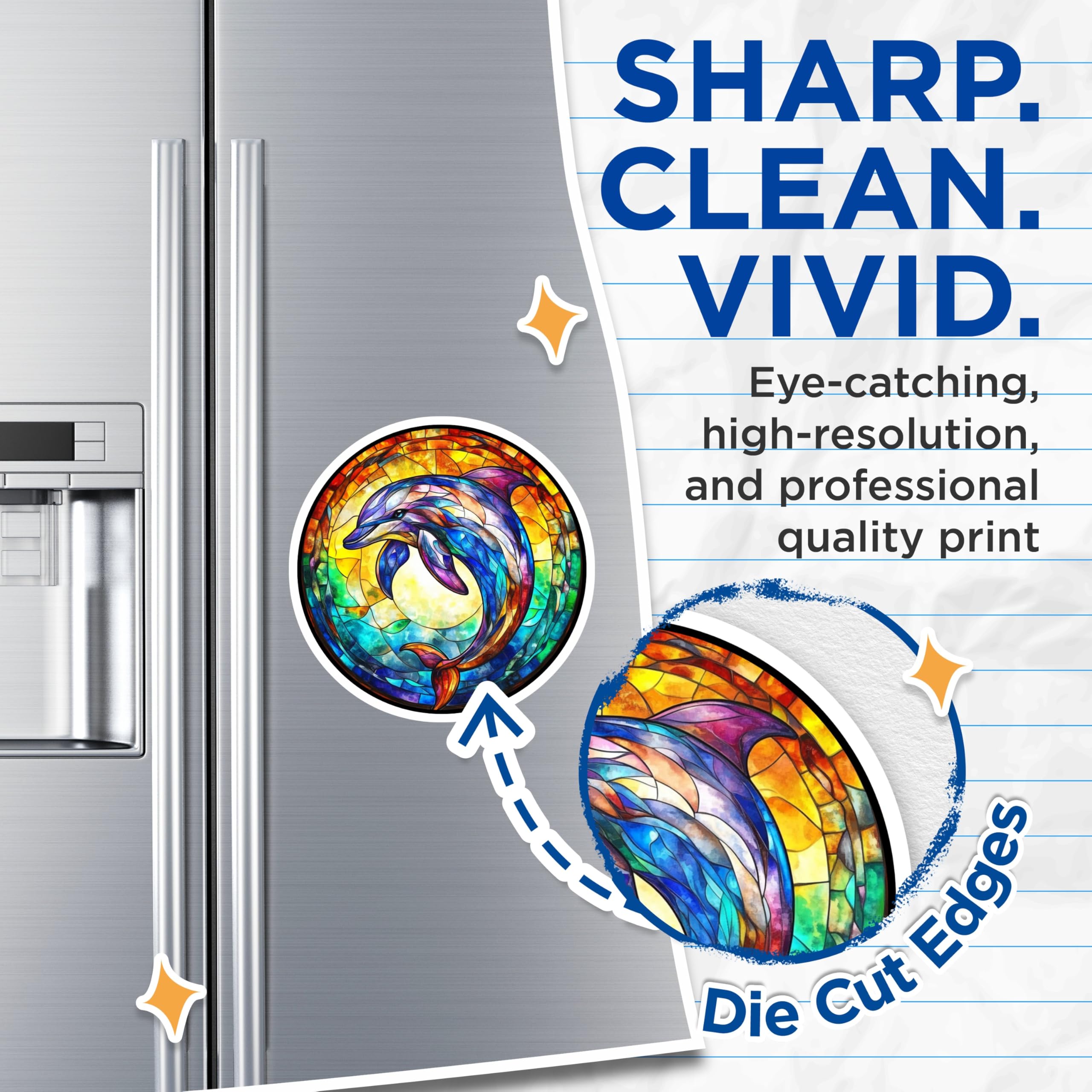 (2 Pack) Stained Glass Dolphin Magnets - Colorful Marine Life Art - Ocean Inspired Kitchen Decor - 5 Inches On Longest Side - Thick Durable Magnet - Made in USA - MAG27728