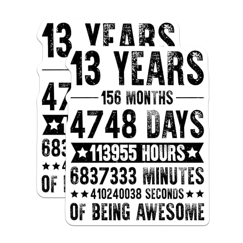 (2 Pack) 13 Years Anniversary Stickers - Funny Milestone - 4748 Days of Being Awesome - 5" On Longest Side - Sticks to Smooth Flat Surfaces - Made in USA - BMCS5867