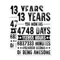 (2 Pack) 13 Years Anniversary Stickers - Funny Milestone - 4748 Days of Being Awesome - 5" On Longest Side - Sticks to Smooth Flat Surfaces - Made in USA - BMCS5867