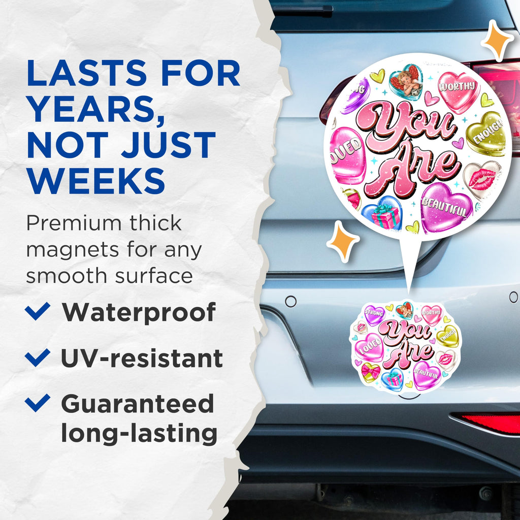 (2 Pack) You are Affirmation Magnets - Retro Candy Heart Decor - Positive Self Love Display for Fridge - 5 Inches On Longest Side - Thick Durable Magnet - Made in USA - MAG28791