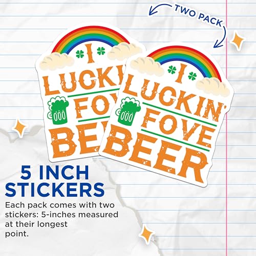 (2 Pack) I Luckin' Love Beer Stickers - St. Patrick's Day Stickers - Funny Beer Stickers - 5" On Longest Side - Sticks to Smooth Flat Surfaces - Made in USA - BMCS5087