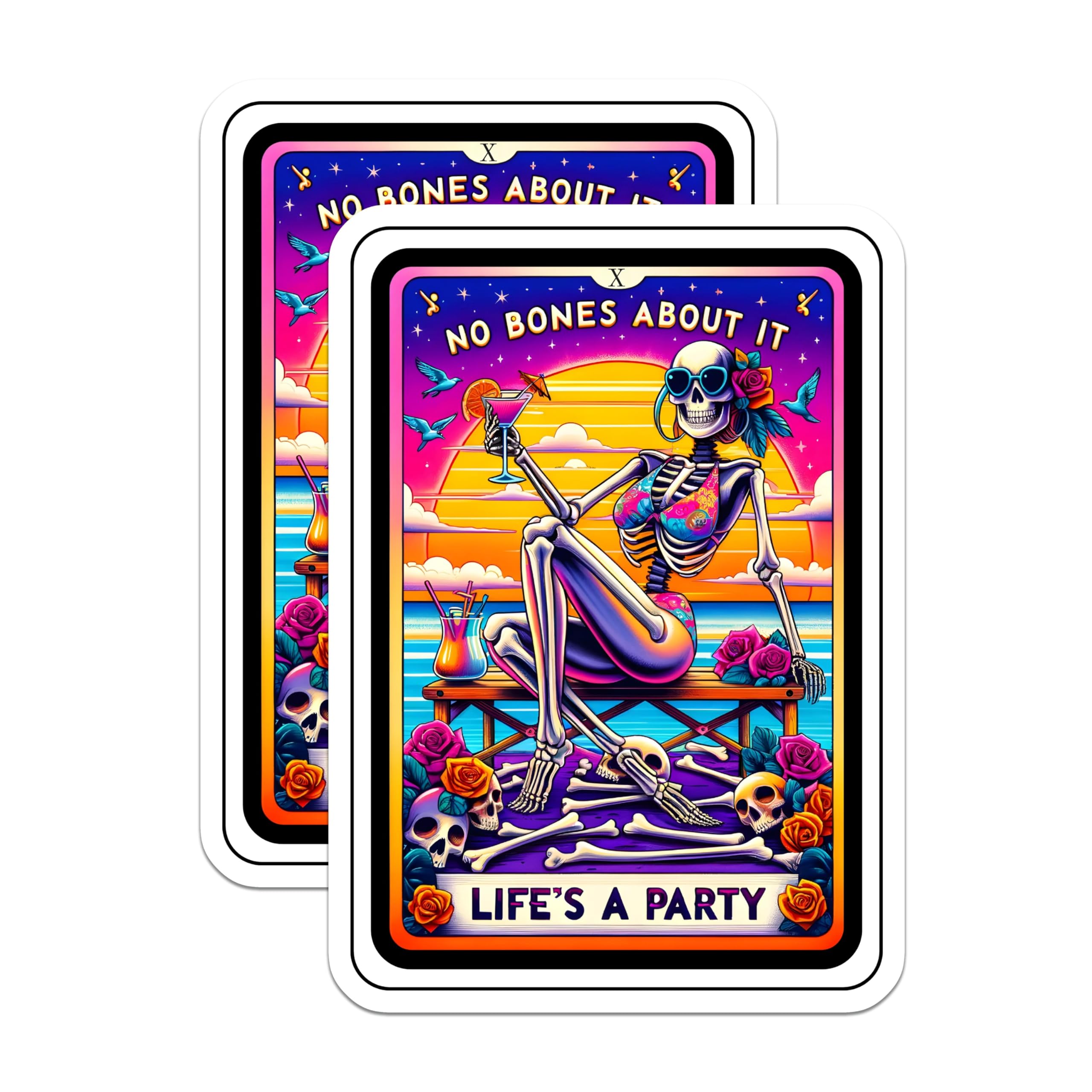 (2 Pack) Skeleton Magnets - Beach Party Decor - Retro Summer Vibes - Quirky Fridge Magnets - Fun Skull Art - 5 Inches On Longest Side - Thick Durable Magnet - Made in USA - MAG30236