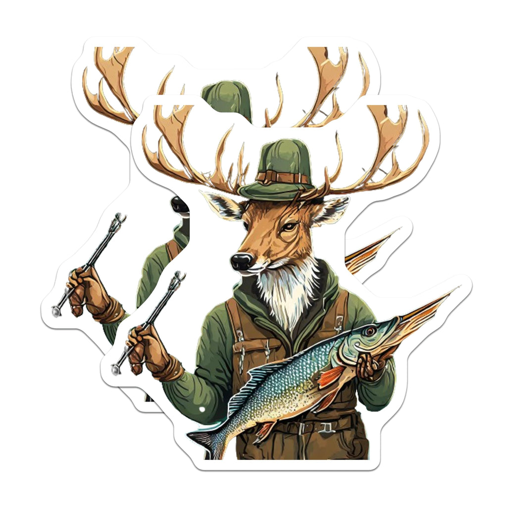 (2 Pack) Antlered Angler Magnets - Deer Fisherman Art - Outdoorsman Lodge Decor - Unique Big Game Catch Collectible - 5 Inches On Longest Side - Thick Durable Magnet - Made in USA - MAG20527
