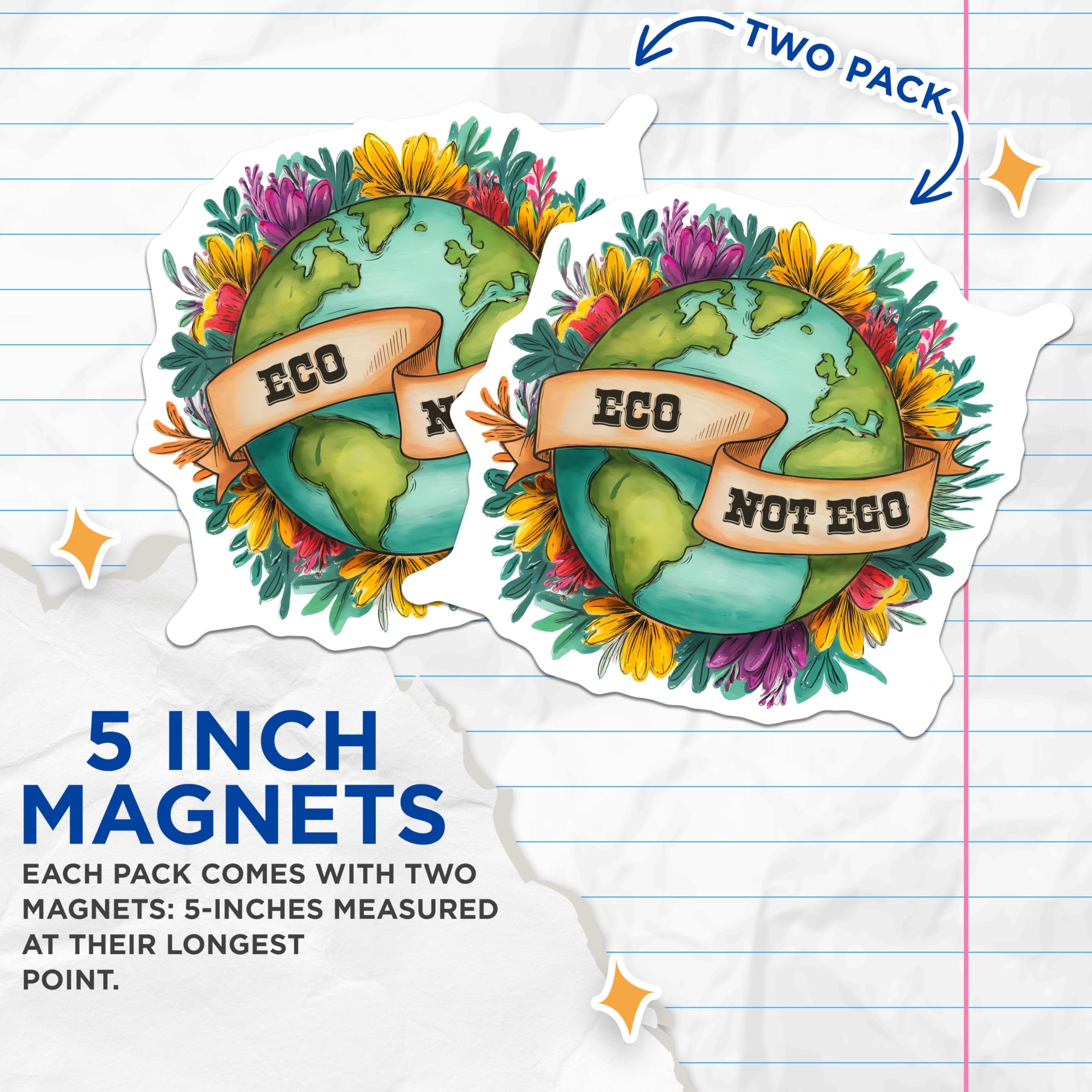 (2 Pack) Eco Not Ego Magnets - Earth Day Decoration - Environmental Awareness - 5" On Longest Side - for Cars, Fridges, Toolboxes - Made in USA - MAG7693