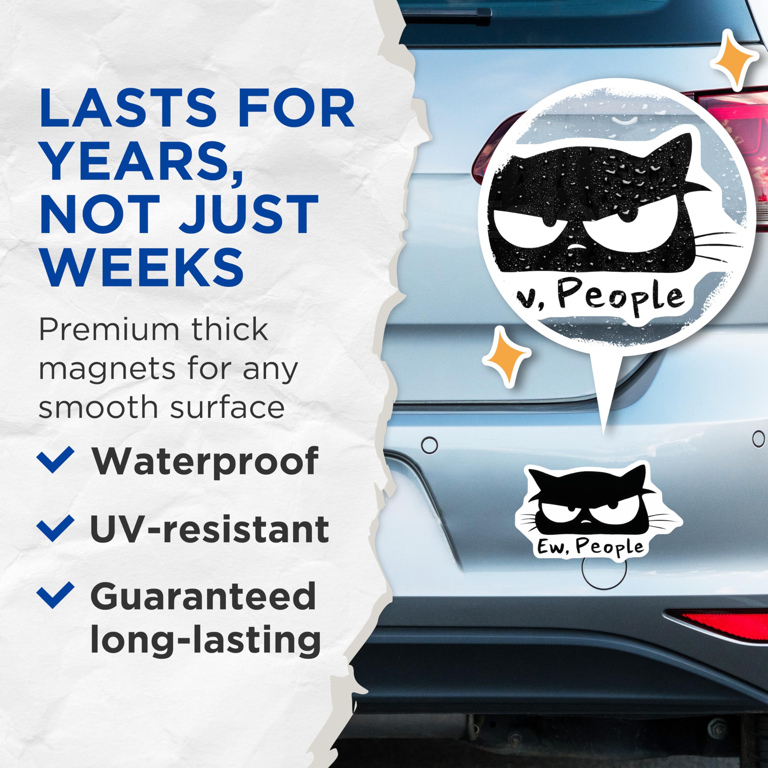 (2 Pack) Grumpy Cat Magnets - Ew People Meme - Sarcastic Cat Refrigerator Magnets - 5" On Longest Side - Premium Magnet - for Cars, Refrigerators, Toolboxes, Lockers - Made in USA - MAG16106