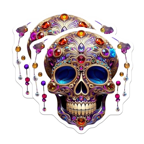 (2 Pack) Day of The Dead Skull Stickers - Mexican Festival Decoration - Colorful Skull Waterproof Decal - 5" On Longest Side - Sticks to Smooth Flat Surfaces - Made in USA - BMCS8605 - BMCS8605