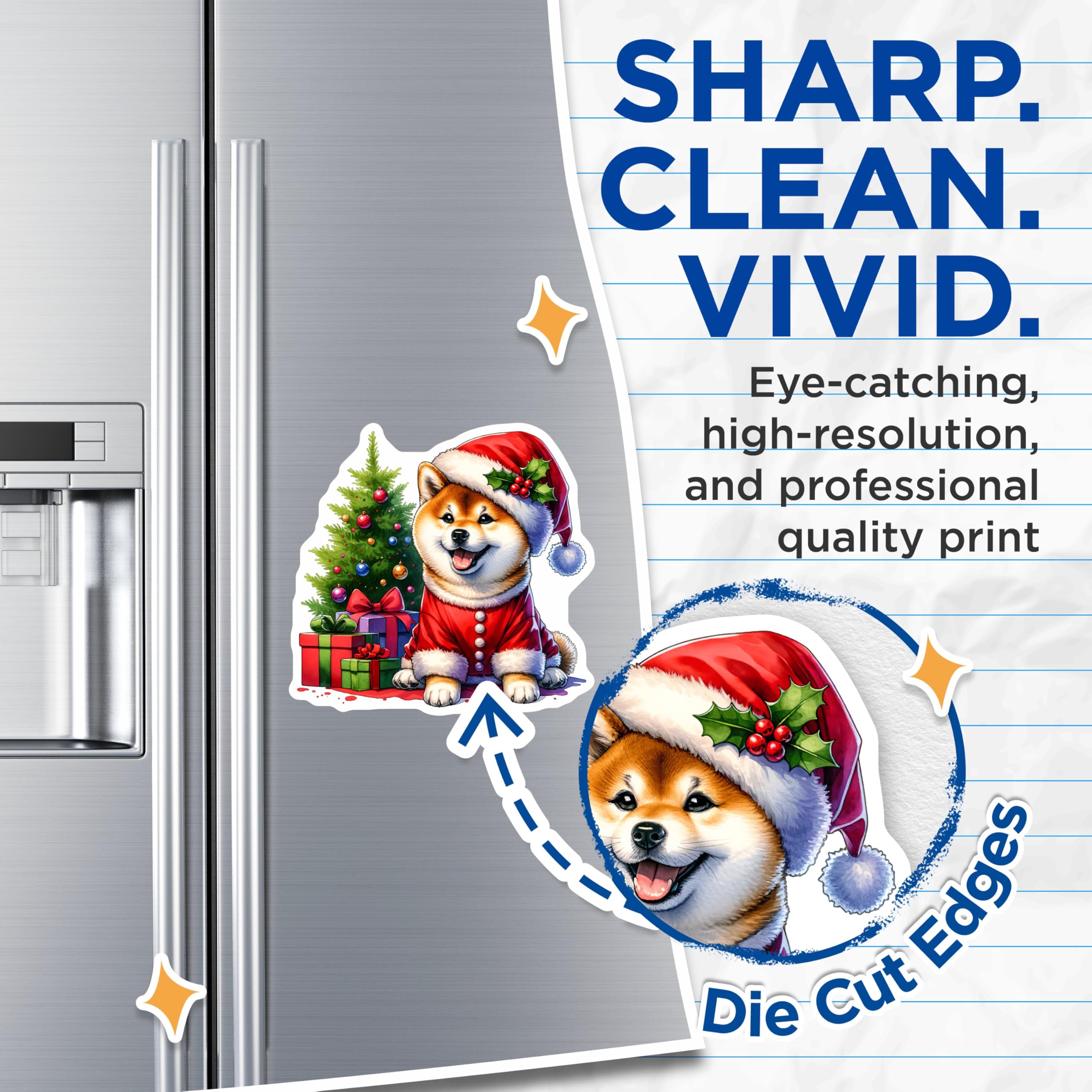(2 Pack) Shiba Inu Christmas Magnets - Happy Santa Dog Holiday Decor - Festive Winter Pet Fridge Art Display - 5 Inches On Longest Side - Thick Durable Magnet - Made in USA - MAG24670