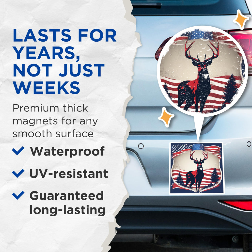 (2 Pack) American Flag Deer Magnets - Patriotic Wildlife Art - USA Hunting Decor - 5 Inches On Longest Side - Thick Durable Magnet - Made in USA - MAG19937
