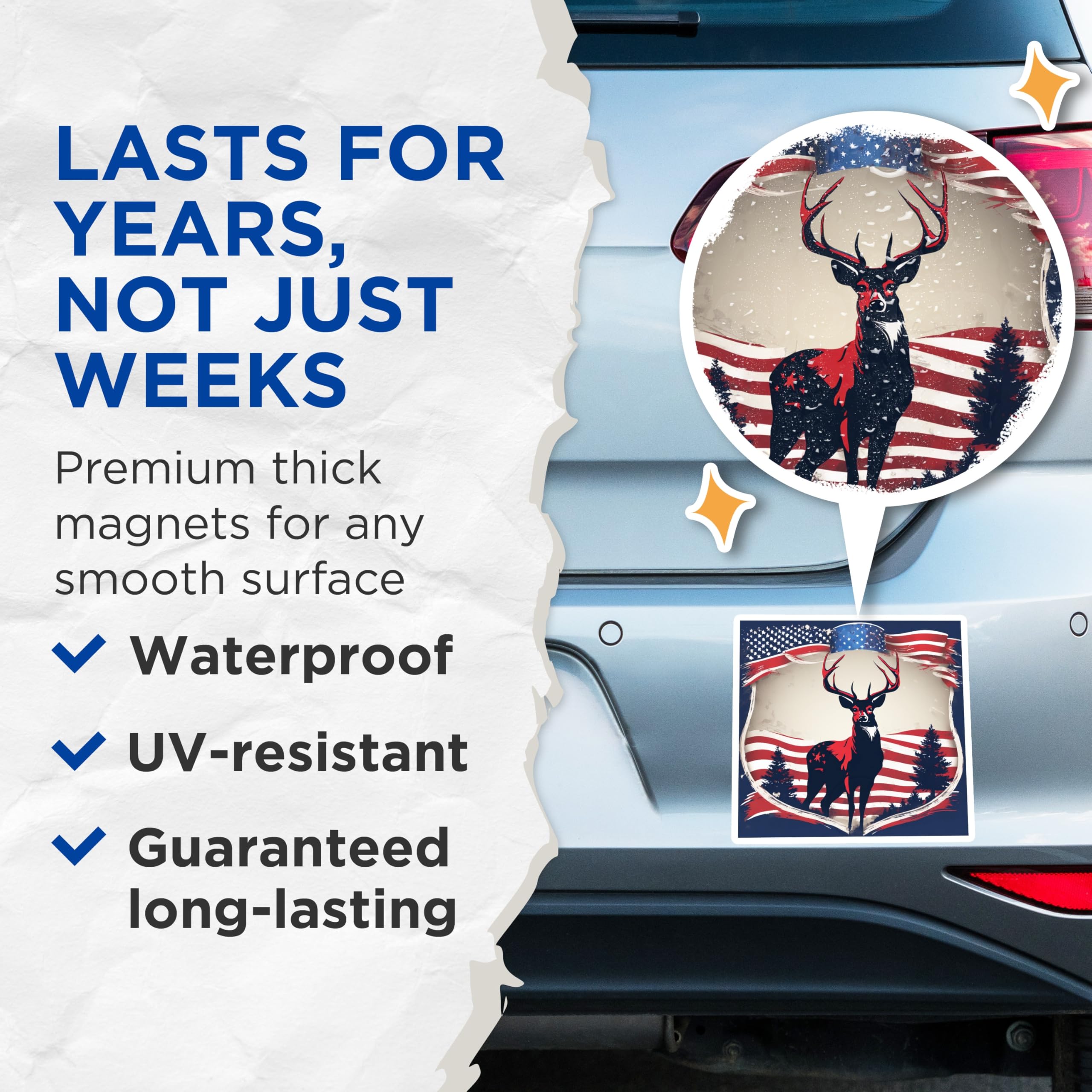 (2 Pack) American Flag Deer Magnets - Patriotic Wildlife Art - USA Hunting Decor - 5 Inches On Longest Side - Thick Durable Magnet - Made in USA - MAG19937