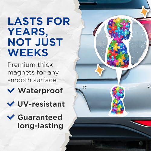 (2 Pack) Autism Awareness Puzzle Magnets - Colorful Autism Support - Autism Acceptance - 5" On Longest Side - for Cars, Fridges, Toolboxes - Made in USA - MAG7906