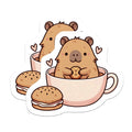 (2 Pack) Cute Capybara Magnets - Coffee Mug Cozy Animal Aesthetic - Kawaii Fridge Kitchen Locker Decor - 5 Inches On Longest Side - Thick Durable Magnet - Made in USA - MAG39583