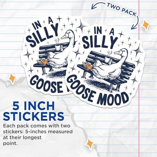 (2 Pack) Funny Duck Stickers - Silly Goose Mood - Fun Animal Stickers - Cool Bench Duck Decal - 5" On Longest Side - Sticks to Smooth Flat Surfaces - Made in USA - BMCS5911