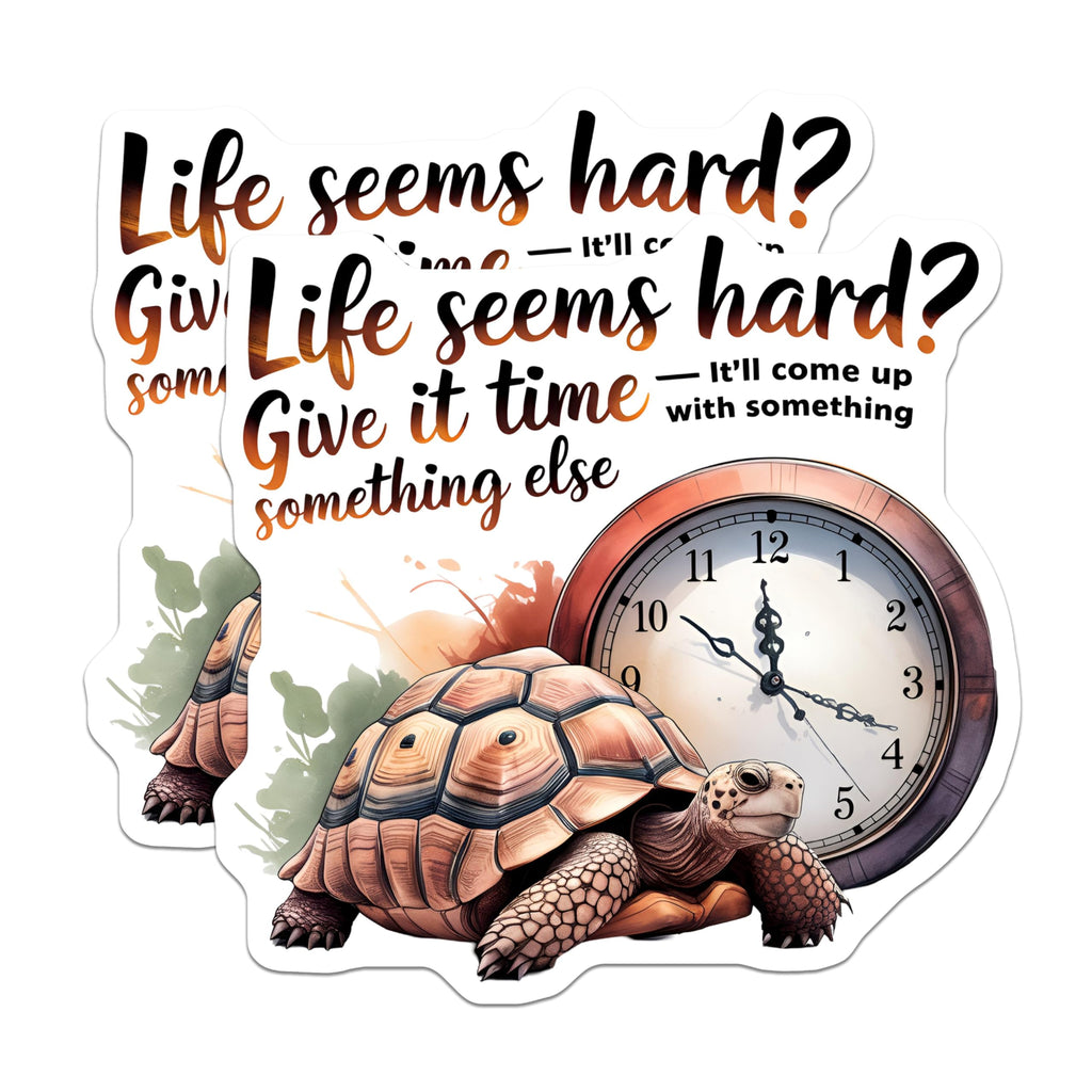 (2 Pack) Inspirational Tortoise Stickers - Motivational Quote - Positive Message Stickers - 5" On Longest Side - Sticks to Smooth Flat Surfaces - Made in USA - BMCS6068