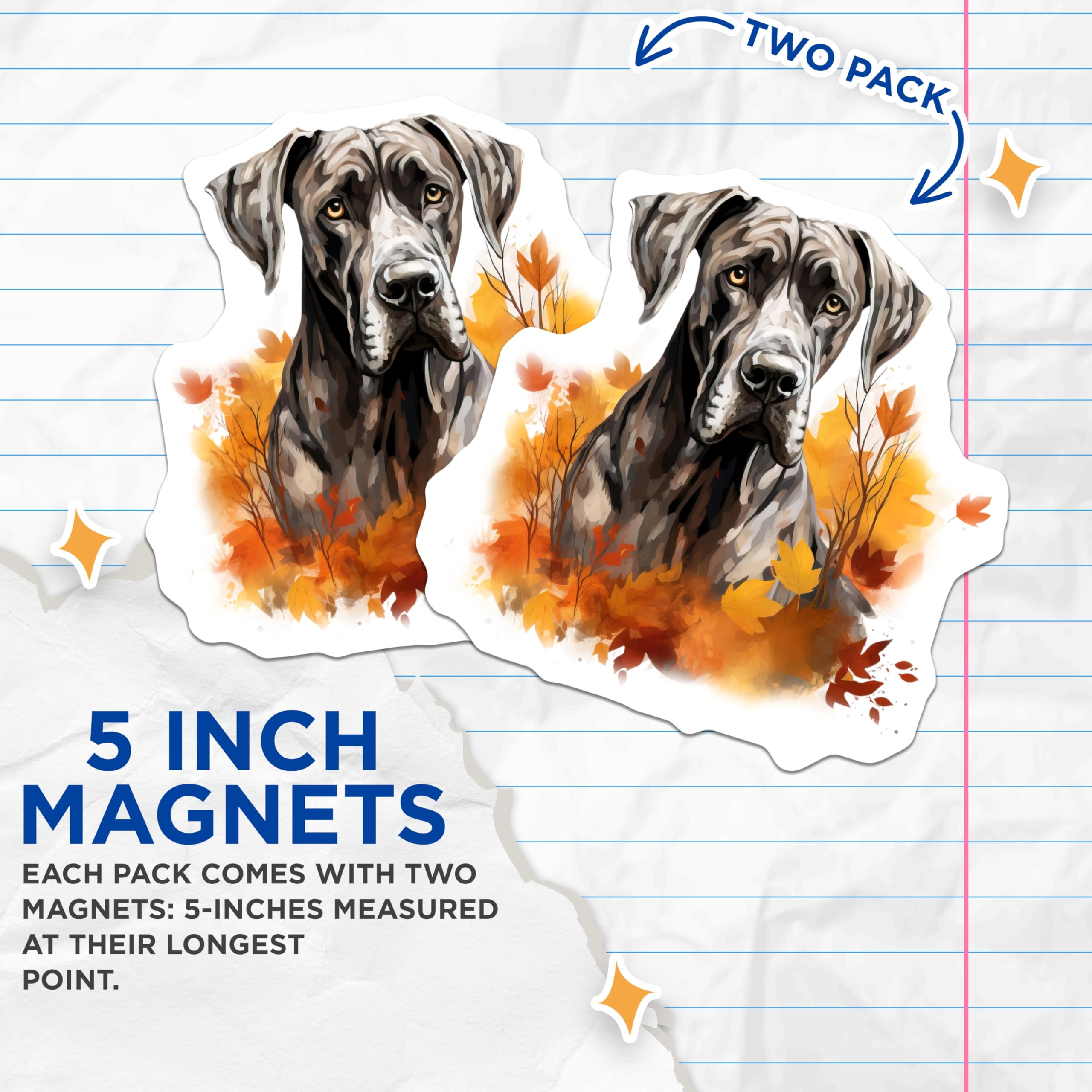 (2 Pack) Great Dane Magnets - Autumn Dog Decor - Dog Lover Fridge Accent - 5 Inches On Longest Side - Thick Durable Magnet - Made in USA - MAG30197