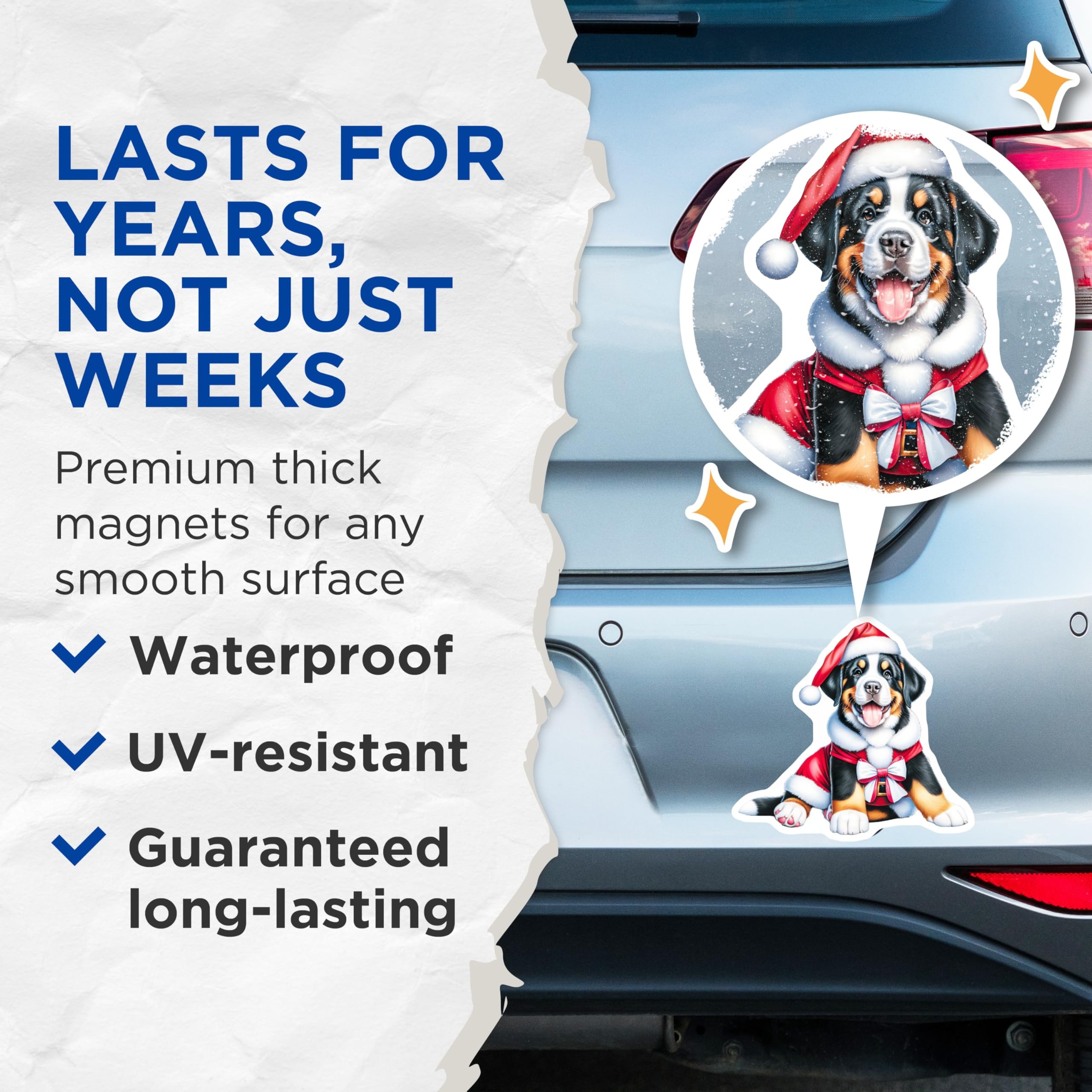(2 Pack) Bernese Mountain Dog Puppies Magnets - Santa Dog Holiday Decor - Christmas Pet Lover Magnets - 5 Inches On Longest Side - Thick Durable Magnet - Made in USA - MAG27457