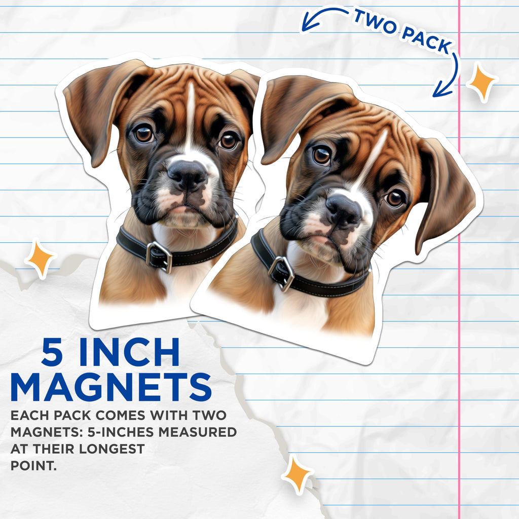 (2 Pack) Charming Fawn Boxer Puppy Dog Magnets - Cute Pet Lover Home Decor - Animal Refrigerator Magnets - 5 Inches On Longest Side - Thick Durable Magnet - Made in USA - MAG25770