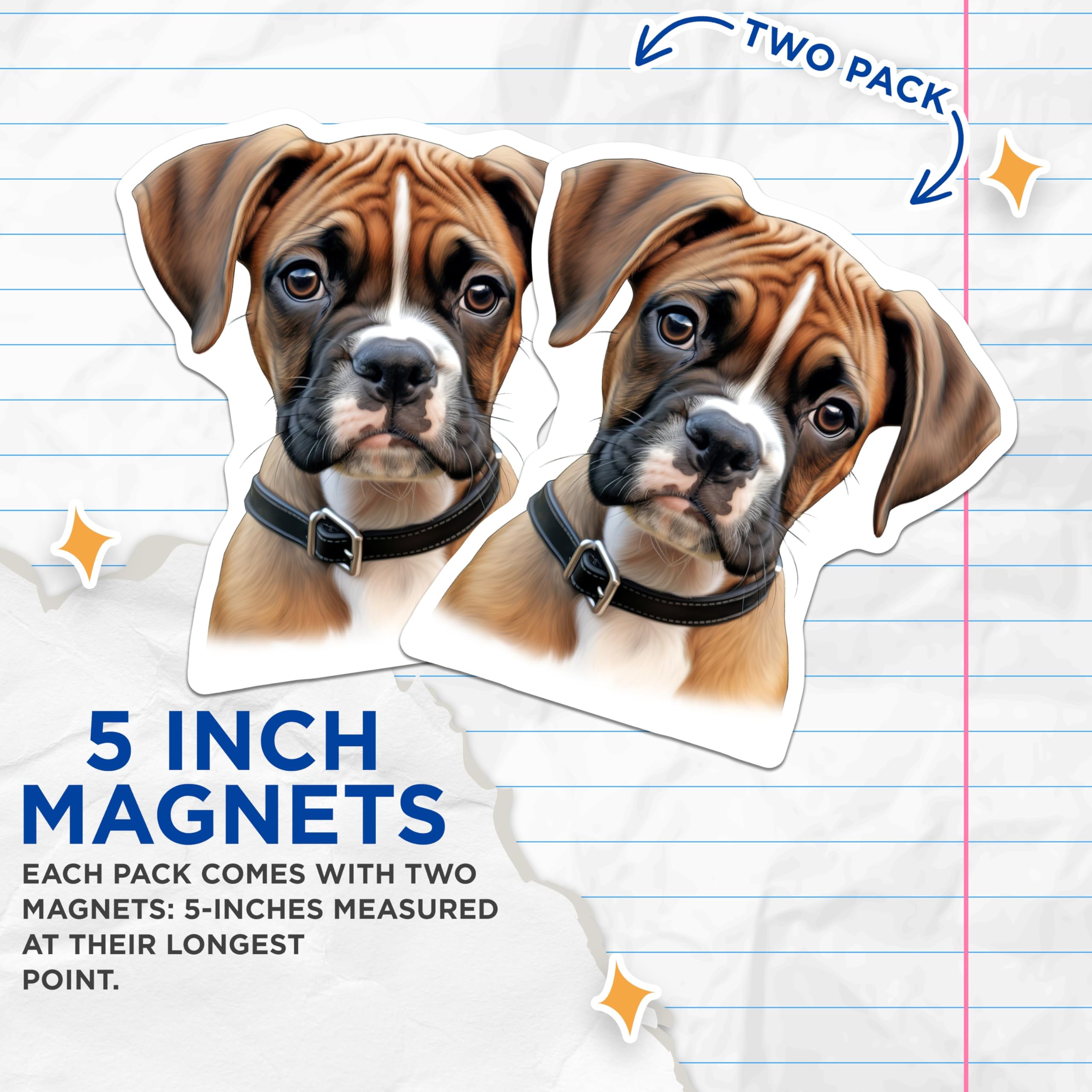 (2 Pack) Charming Fawn Boxer Puppy Dog Magnets - Cute Pet Lover Home Decor - Animal Refrigerator Magnets - 5 Inches On Longest Side - Thick Durable Magnet - Made in USA - MAG25770