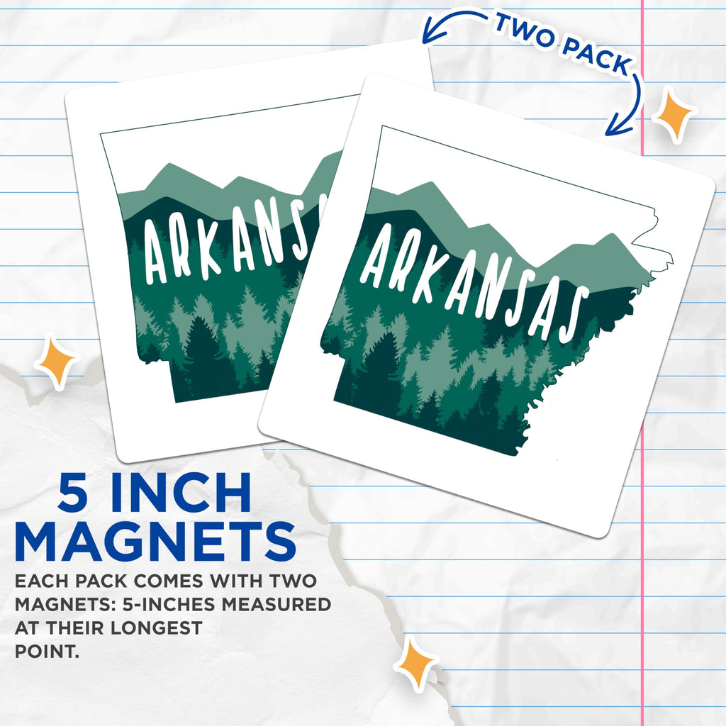 (2 Pack) Arkansas State Magnets - Arkansas Souvenir - Mountain and Forest Design - 5" On Longest Side - Premium Magnet - for Cars, Refrigerators, Toolboxes, Lockers - Made in USA - MAG17740
