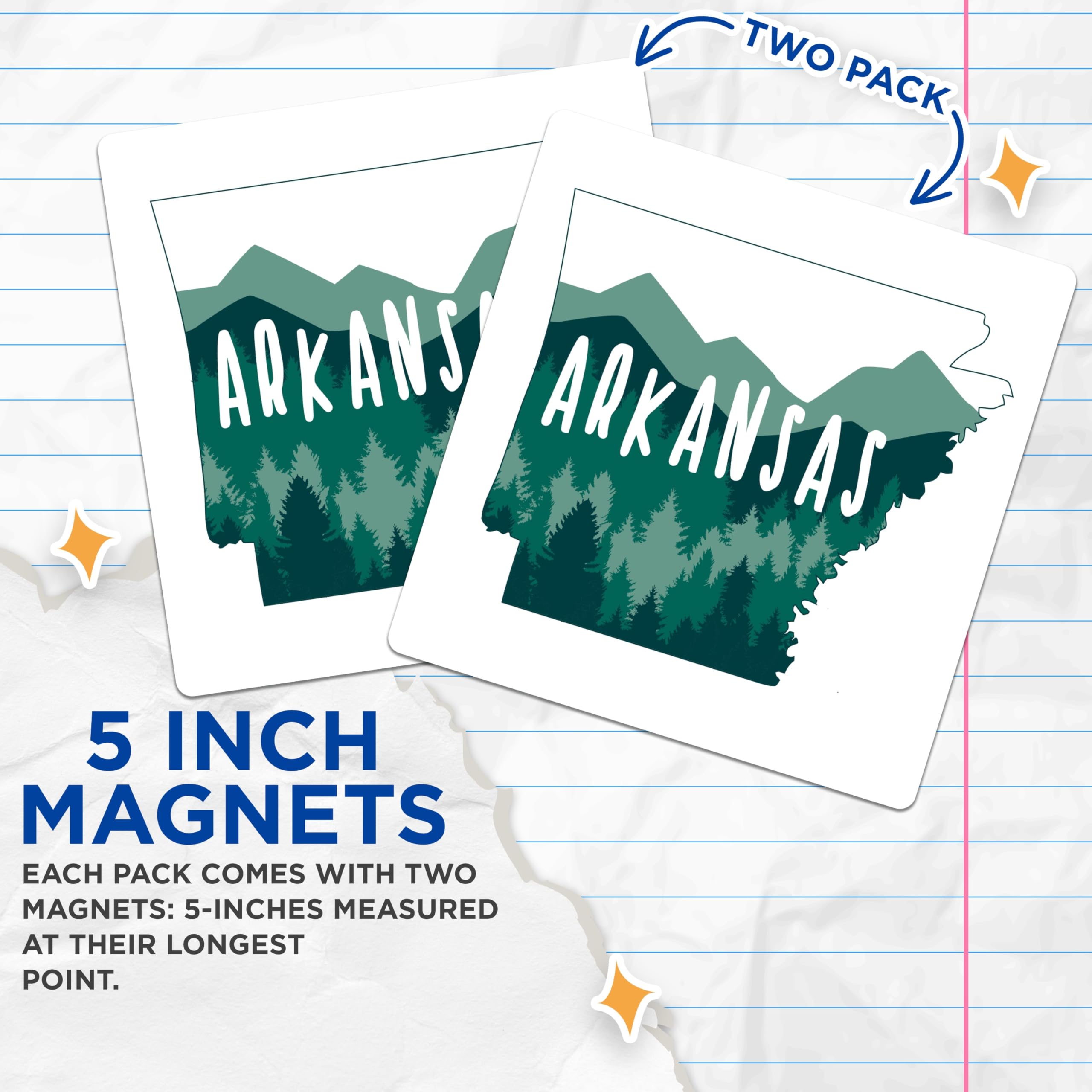 (2 Pack) Arkansas State Magnets - Arkansas Souvenir - Mountain and Forest Design - 5" On Longest Side - Premium Magnet - for Cars, Refrigerators, Toolboxes, Lockers - Made in USA - MAG17740