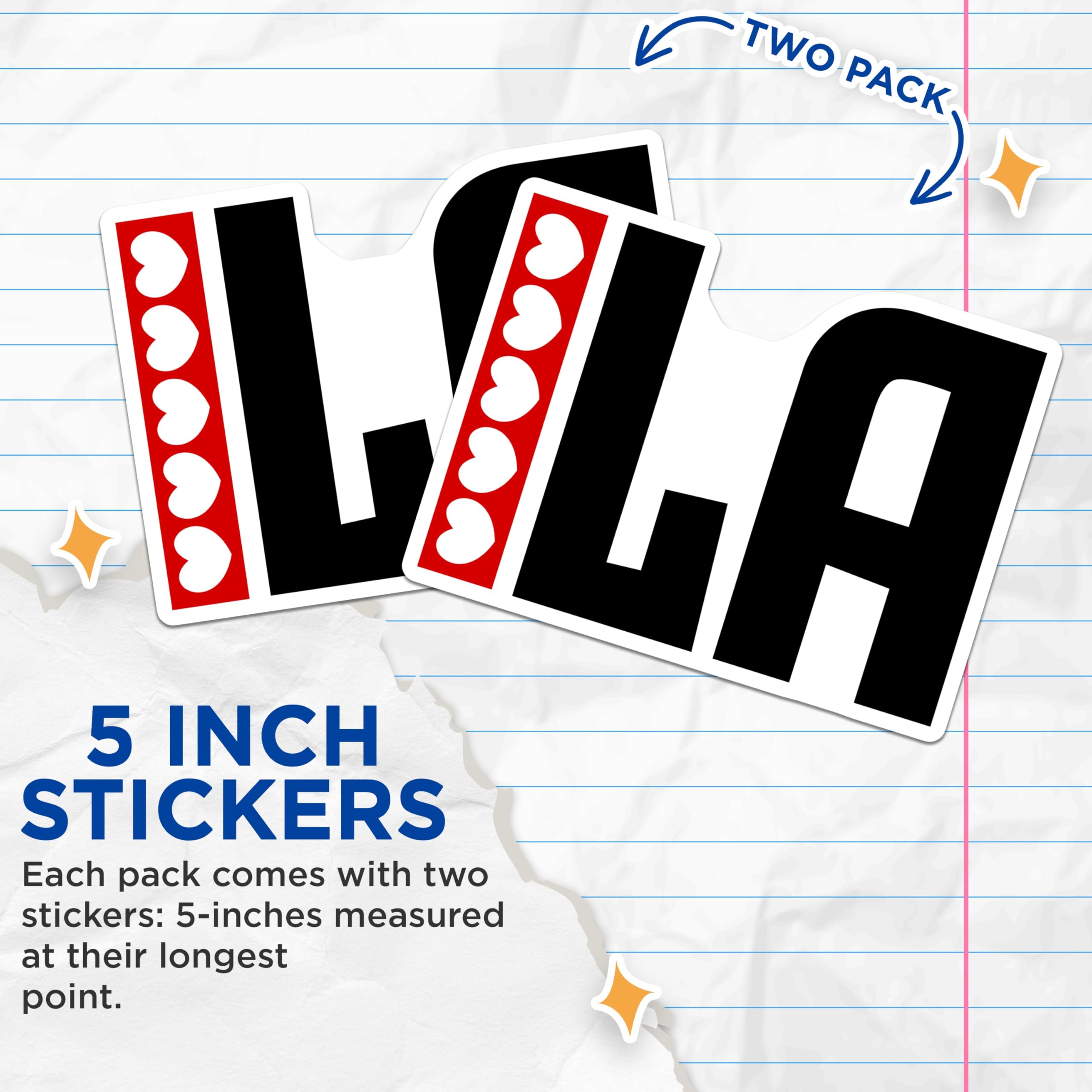 (2 Pack) I Heart LA Stickers - Los Angeles California - City Pride Decals - 5" On Longest Side - Sticks to Smooth Flat Surfaces - Made in USA - BMCS18071