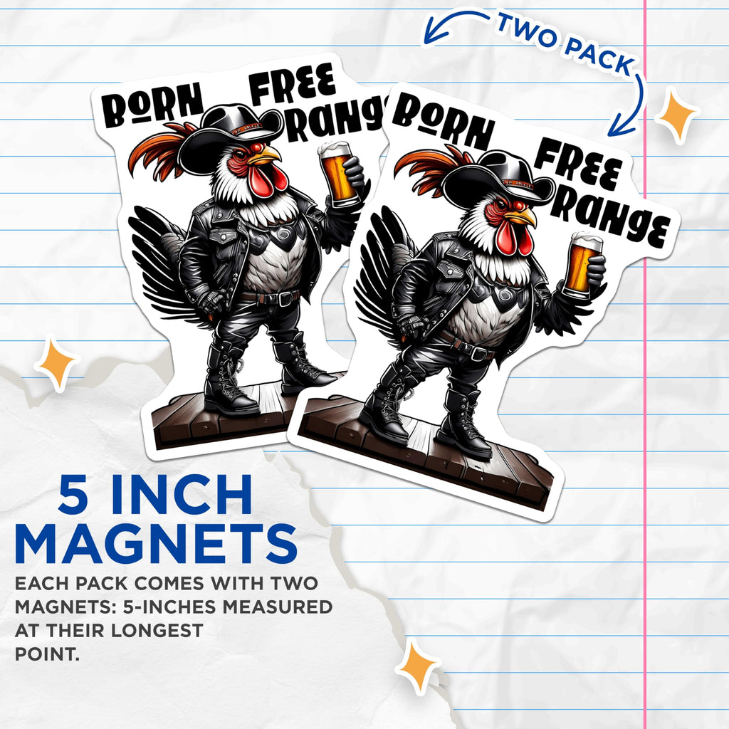 (2 Pack) Chicken Lover Magnets - Cowboy Chicken - Beer Drinking Rooster - 5" On Longest Side - Premium Magnet - for Cars, Refrigerators, Toolboxes, Lockers - Made in USA - MAG15551