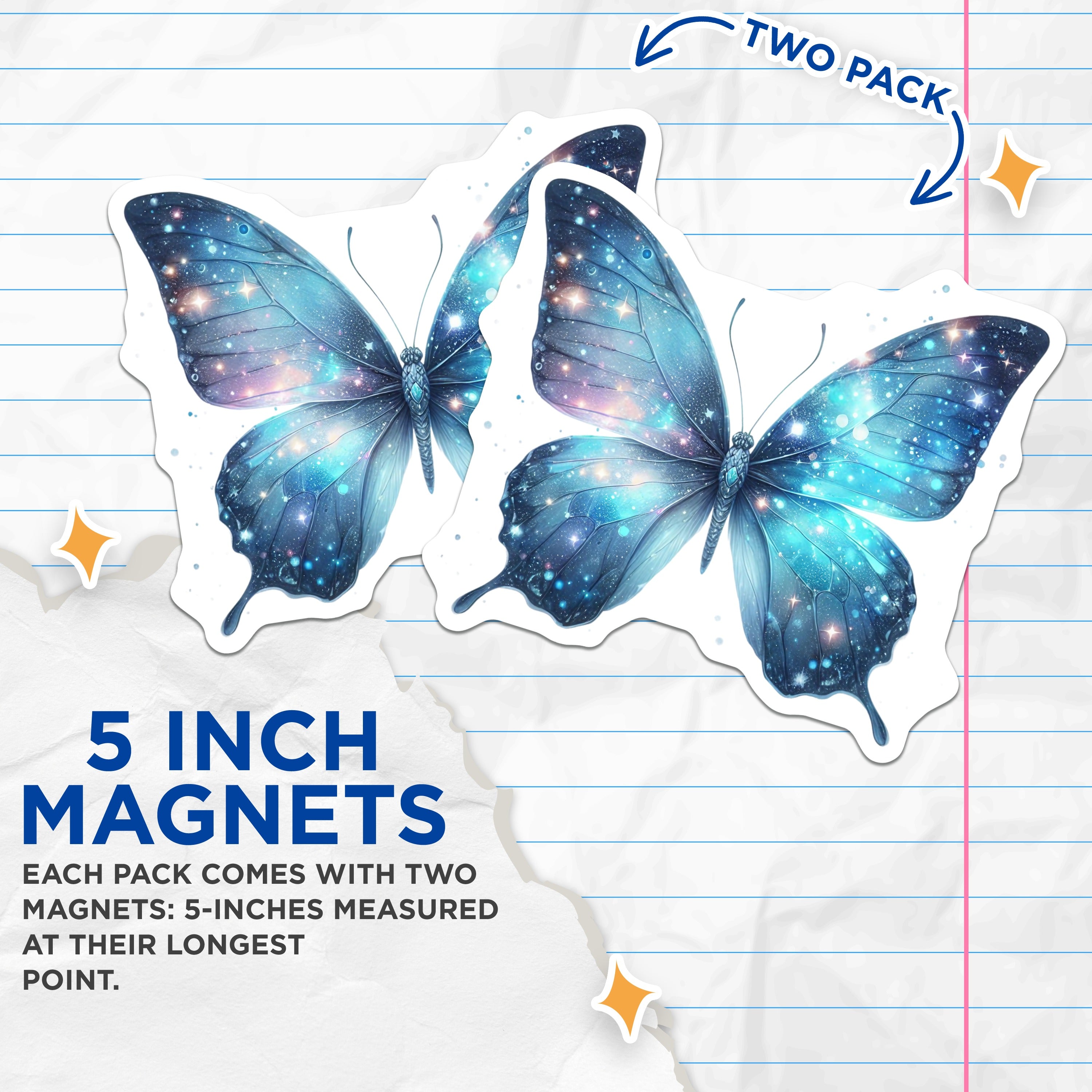 (2 Pack) Galaxy Butterfly Magnets - Celestial Space Decor - Whimsical Aesthetic Art - 5 Inches On Longest Side - Thick Durable Magnet - Made in USA - MAG36757