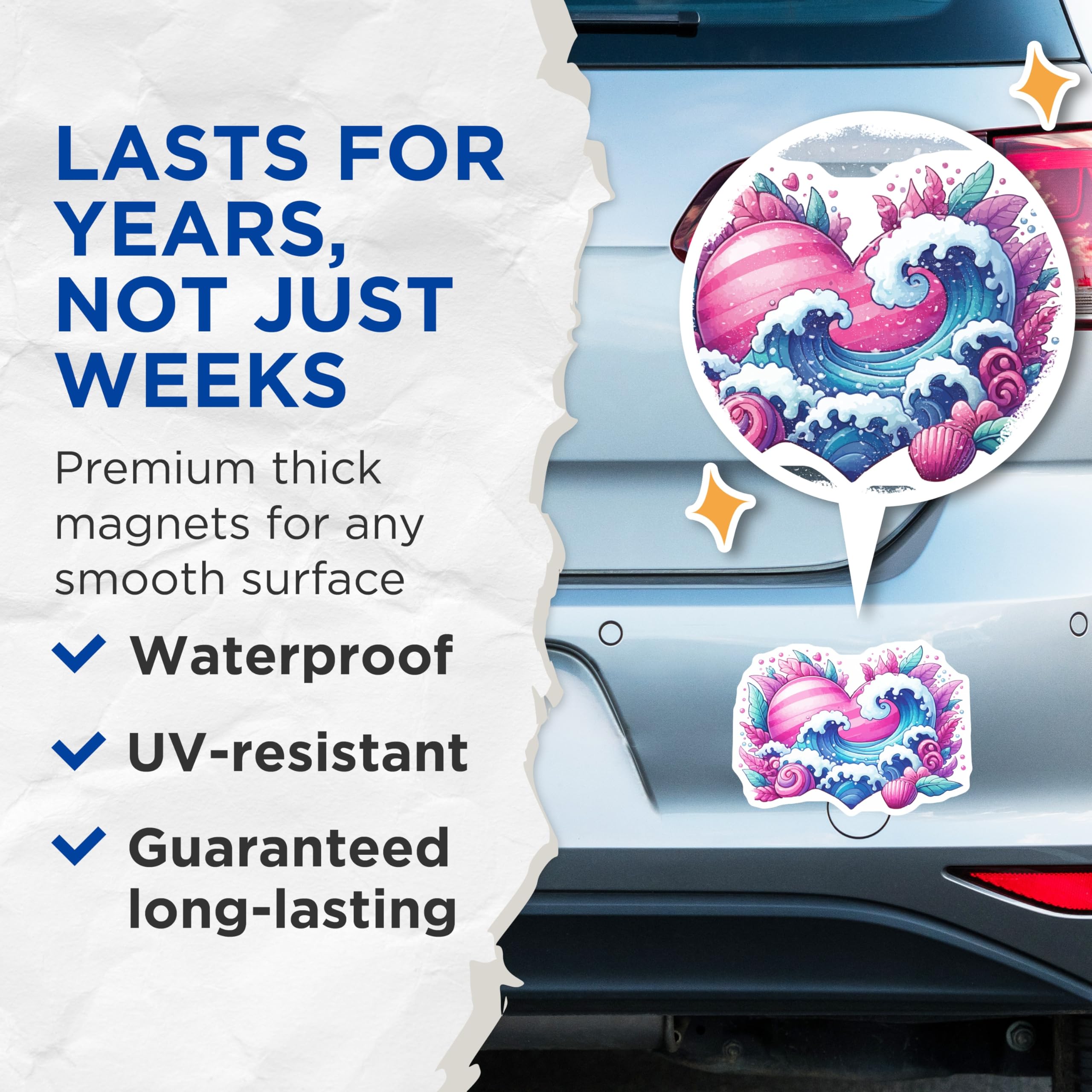 (2 Pack) Ocean Heart Magnets - Coastal Decor - Vibrant Love Art - Fridge Locker Accent - 5 Inches On Longest Side - Thick Durable Magnet - Made in USA - MAG20138