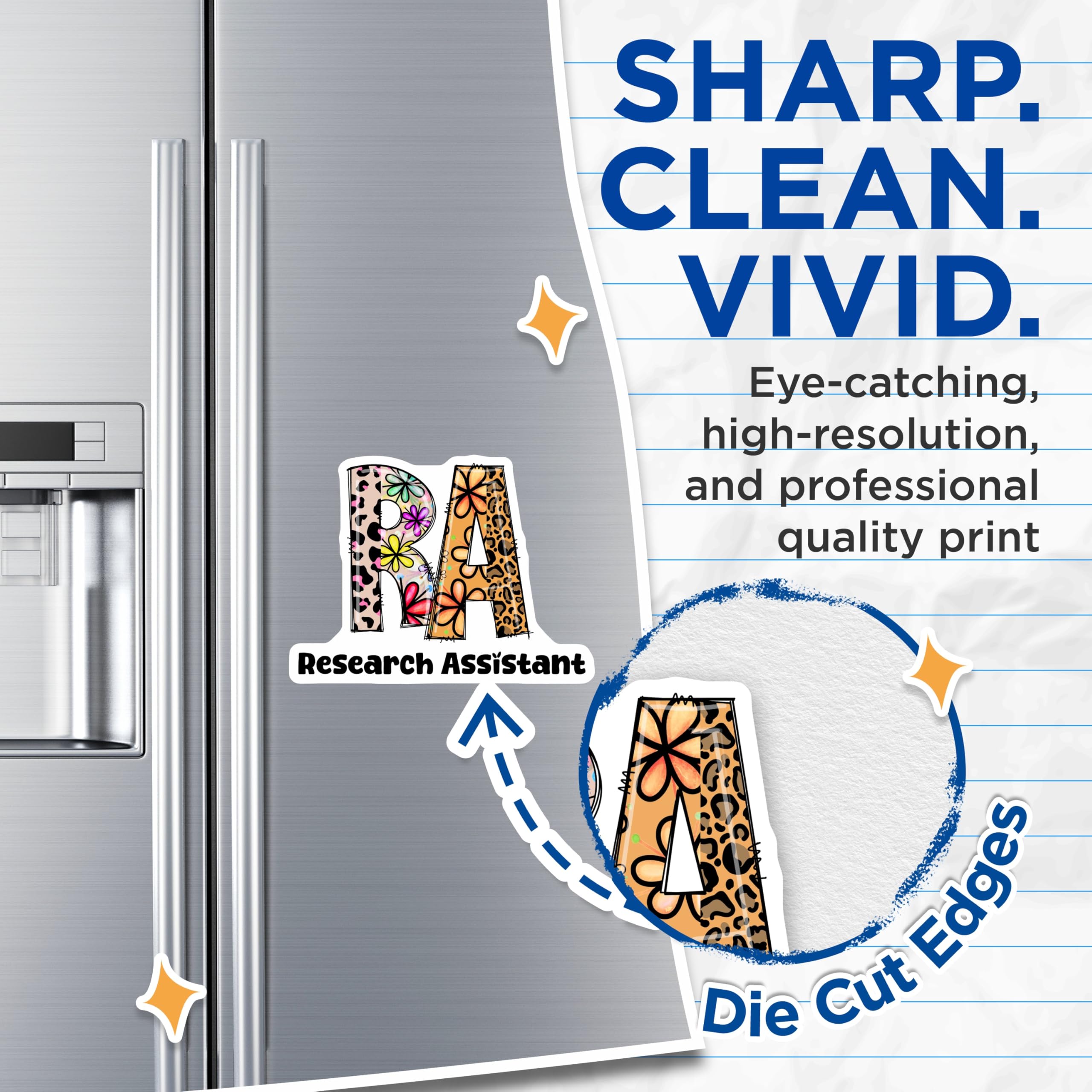(2 Pack) Research Assistant Magnets - Floral Leopard Print RA - Academic Profession Decor - 5" On Longest Side - Premium Magnet - for Cars, Refrigerators, Toolboxes, Lockers - Made in USA - MAG15292