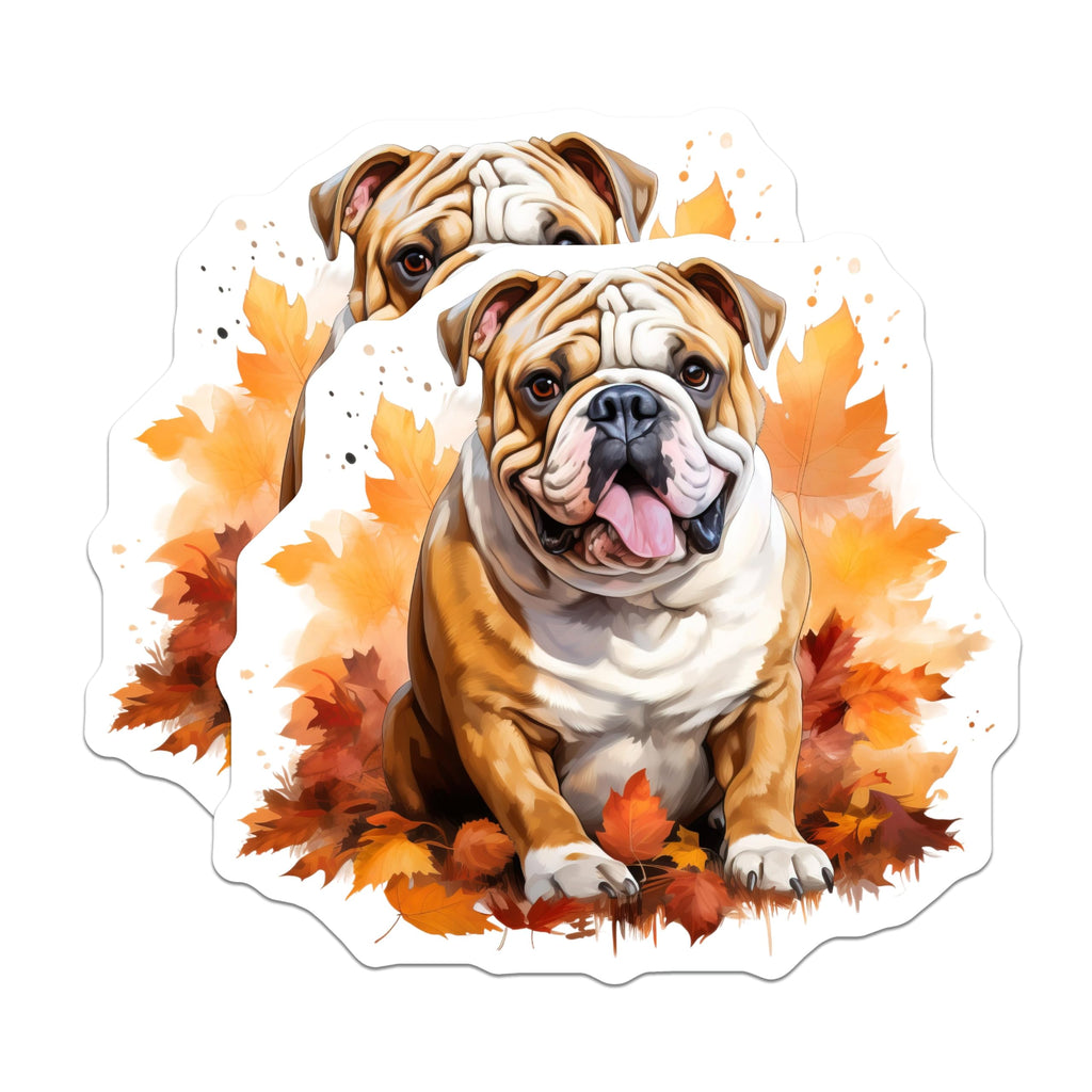 (2 Pack) Cute Bulldog Magnets - Autumn Leaves Dog Decor - Fall Refrigerator Magnets - 5 Inches On Longest Side - Thick Durable Magnet - Made in USA - MAG25917