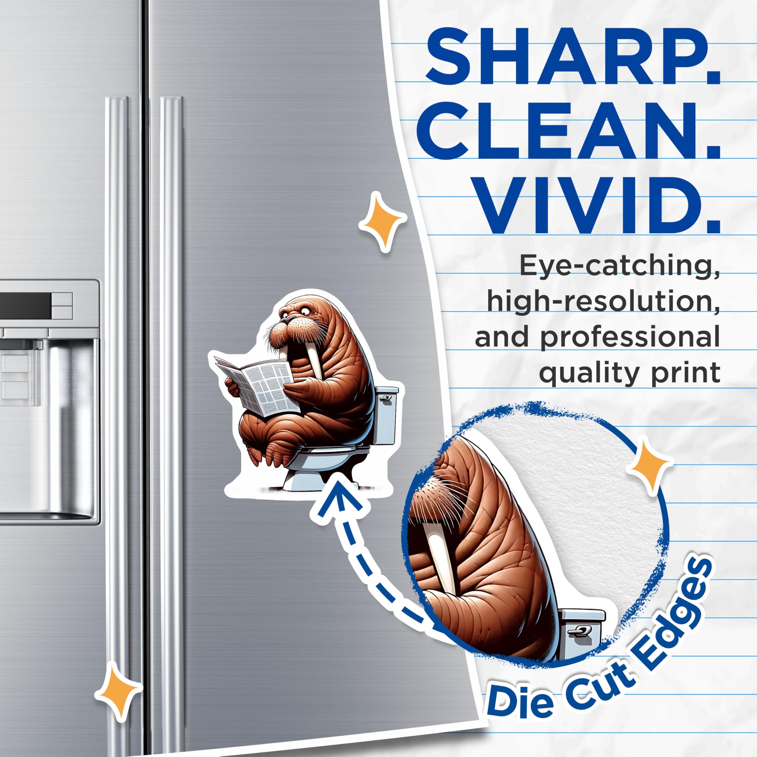 (2 Pack) Walrus on Toilet Magnets - Funny Bathroom Art - Novelty Fridge Magnets - 5" On Longest Side - Premium Magnet - for Cars, Refrigerators, Toolboxes, Lockers - Made in USA - MAG14277