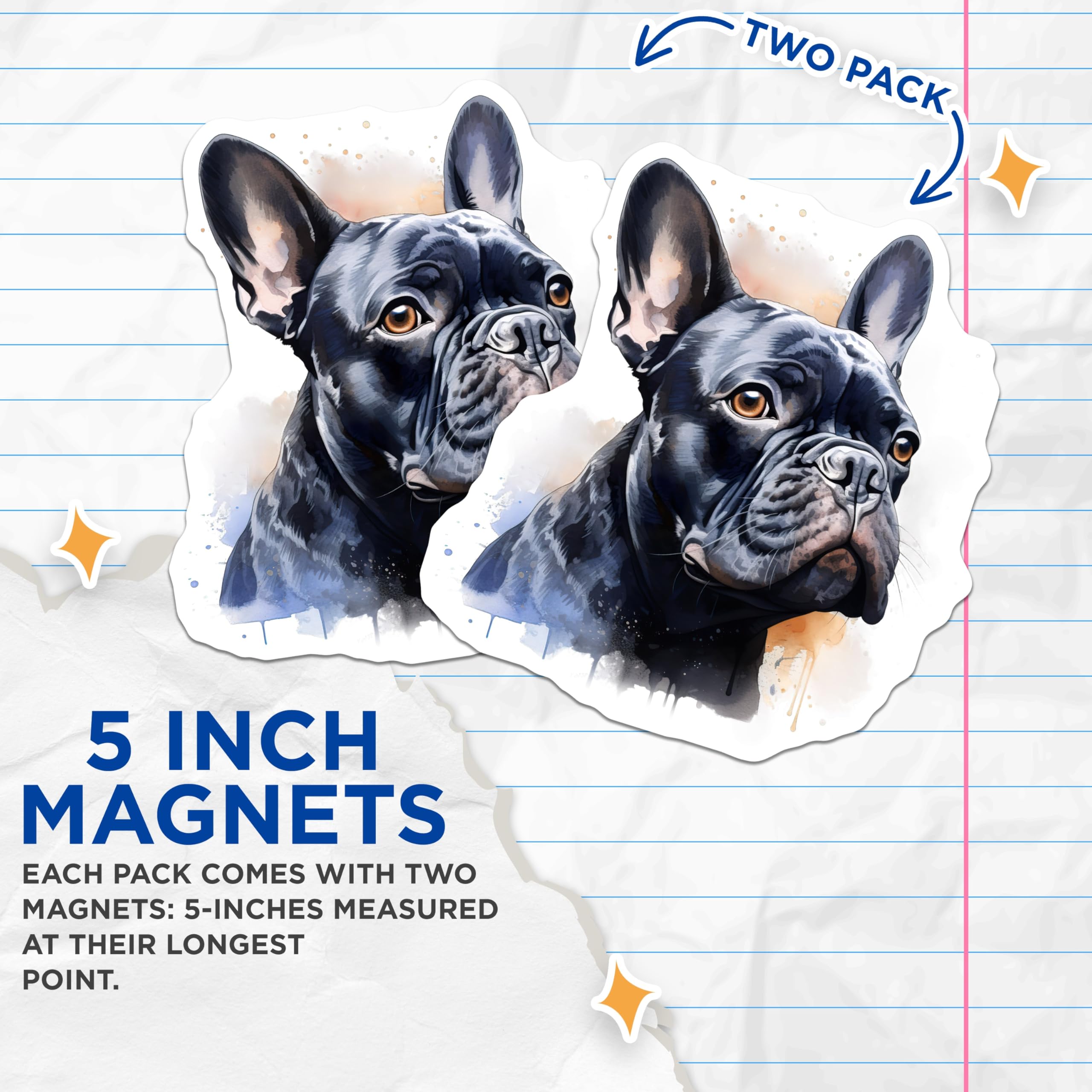(2 Pack) French Bulldog Magnets - Black Frenchie Decor - Pet Parent Refrigerator Art - 5 Inches On Longest Side - Thick Durable Magnet - Made in USA - MAG30655