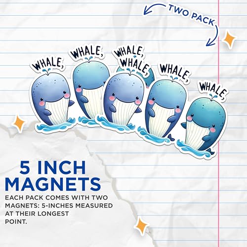 (2 Pack) Whale Magnets - Cute Whale Fridge Magnets - Funny Whale Kitchen Decor Magnets- 5" On Longest Side - for Fridges, Toolboxes, Cars - Made in USA - MAG2647